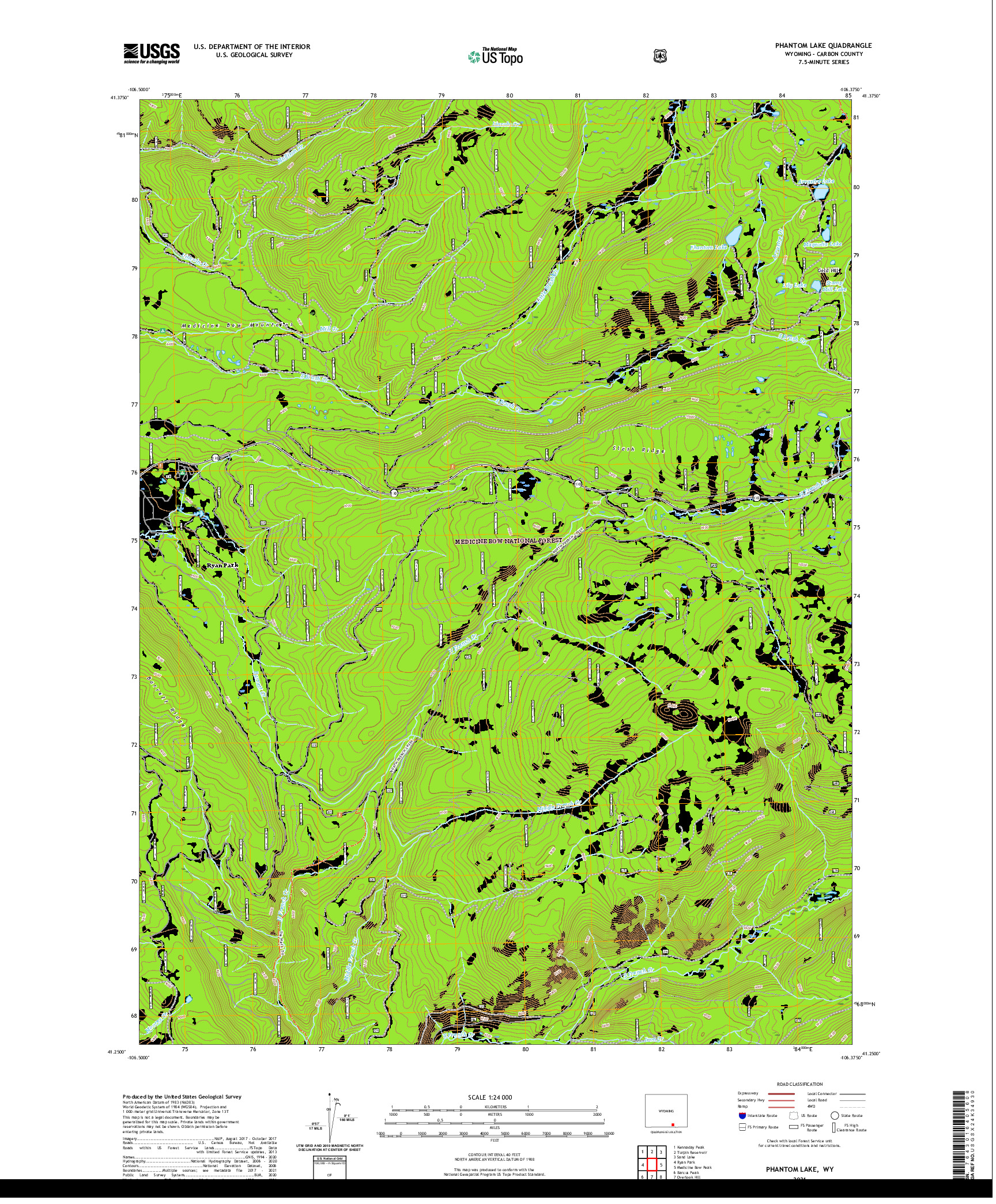 USGS US TOPO 7.5-MINUTE MAP FOR PHANTOM LAKE, WY 2021