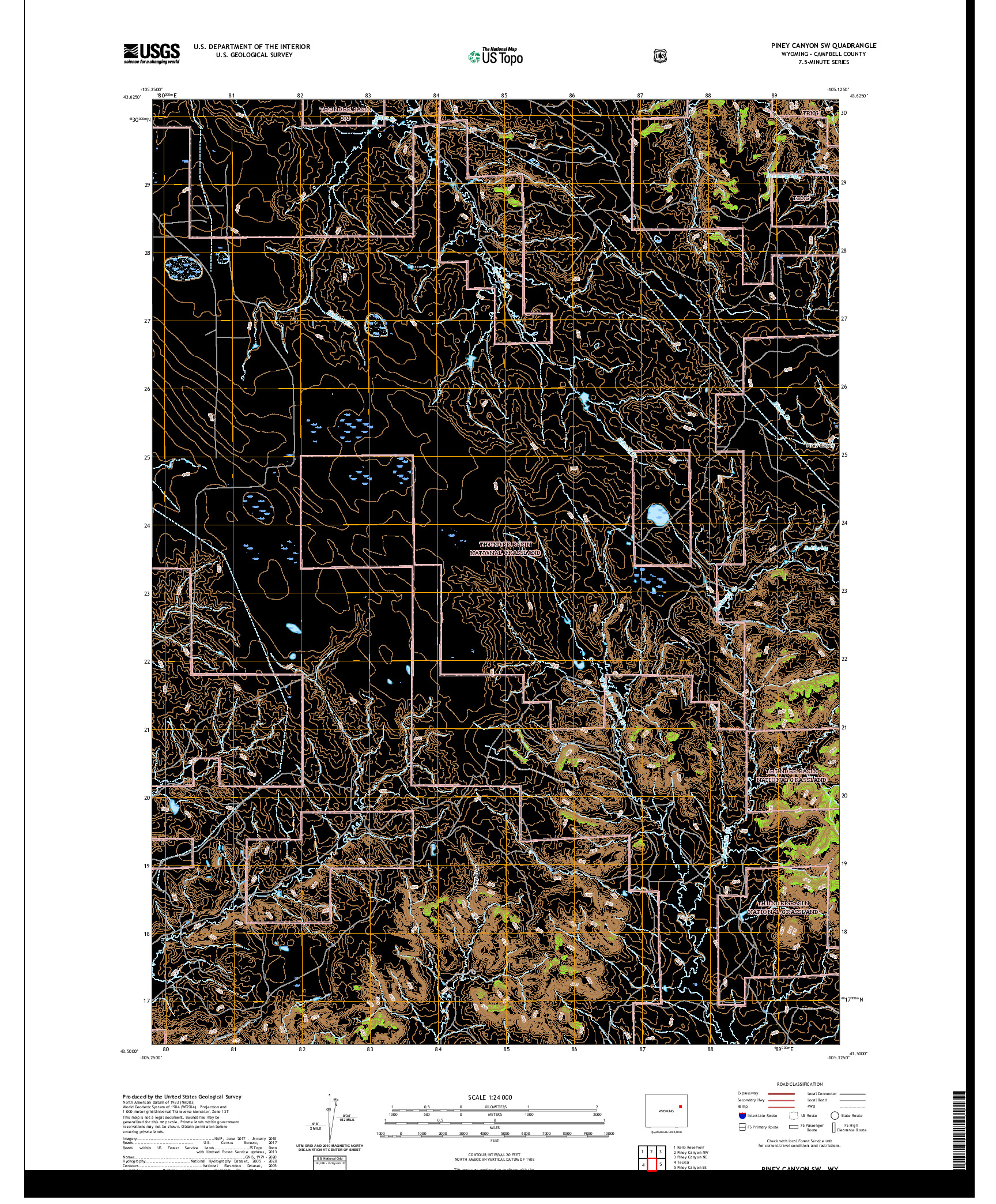 USGS US TOPO 7.5-MINUTE MAP FOR PINEY CANYON SW, WY 2021