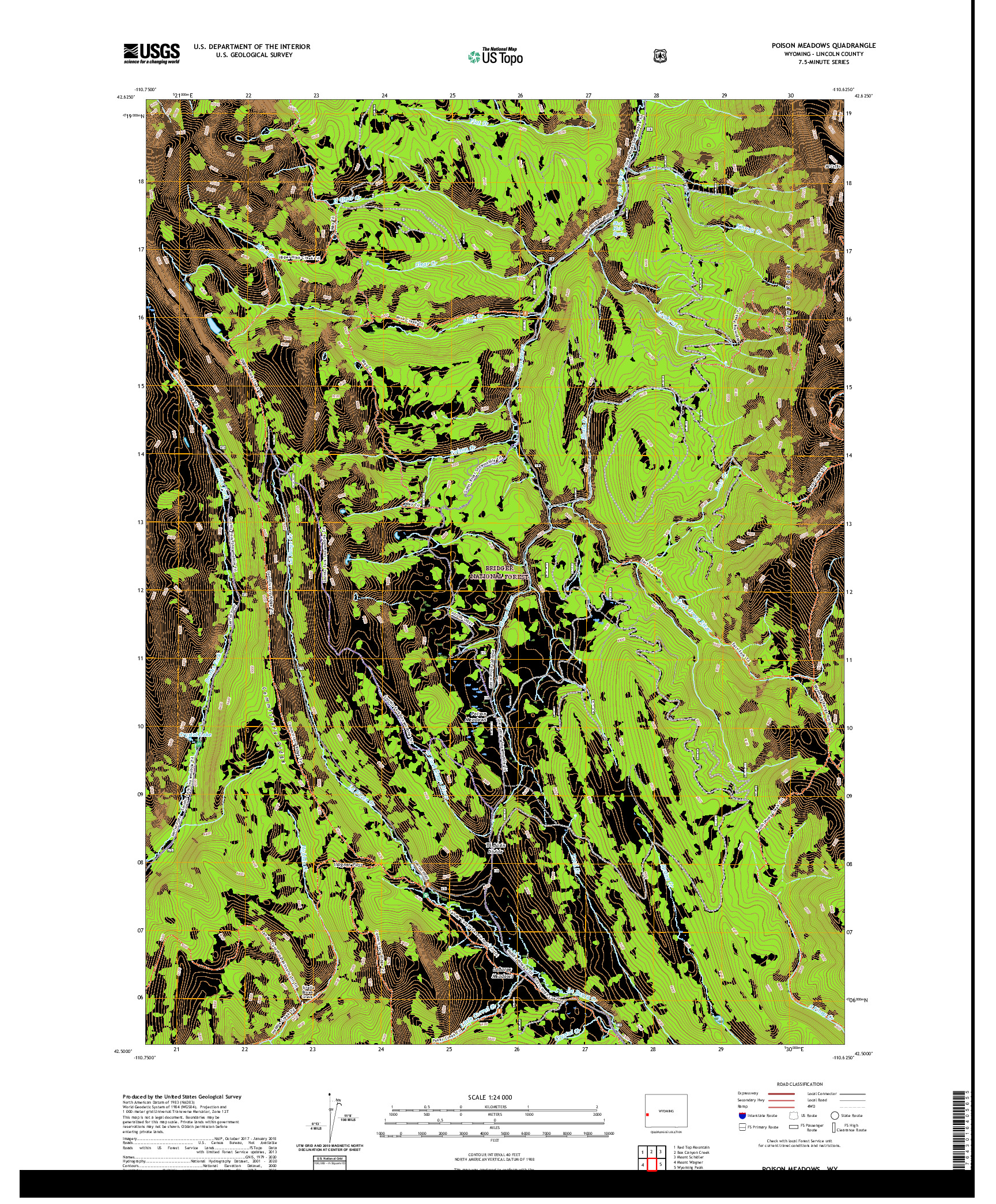 USGS US TOPO 7.5-MINUTE MAP FOR POISON MEADOWS, WY 2021