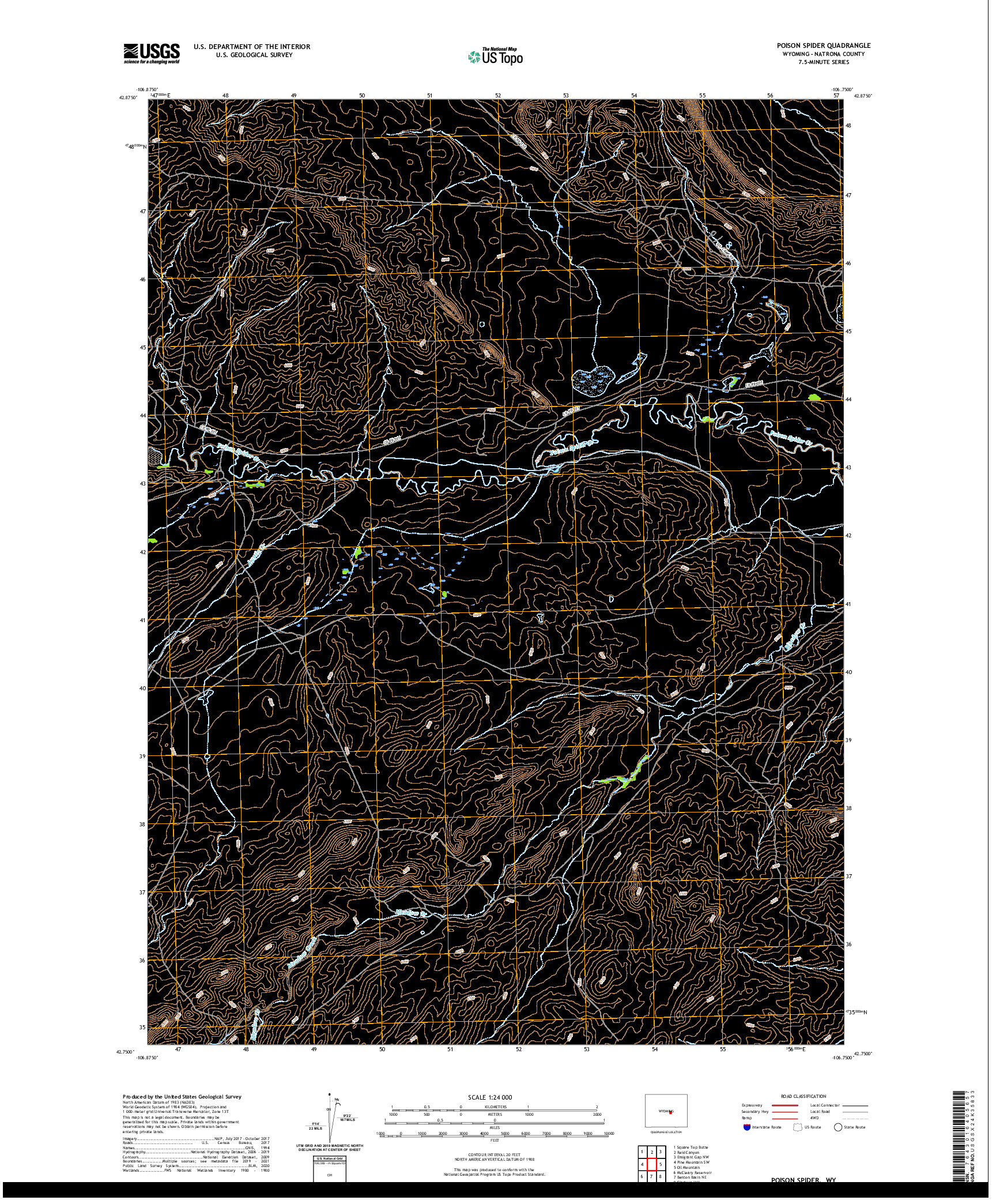 USGS US TOPO 7.5-MINUTE MAP FOR POISON SPIDER, WY 2021