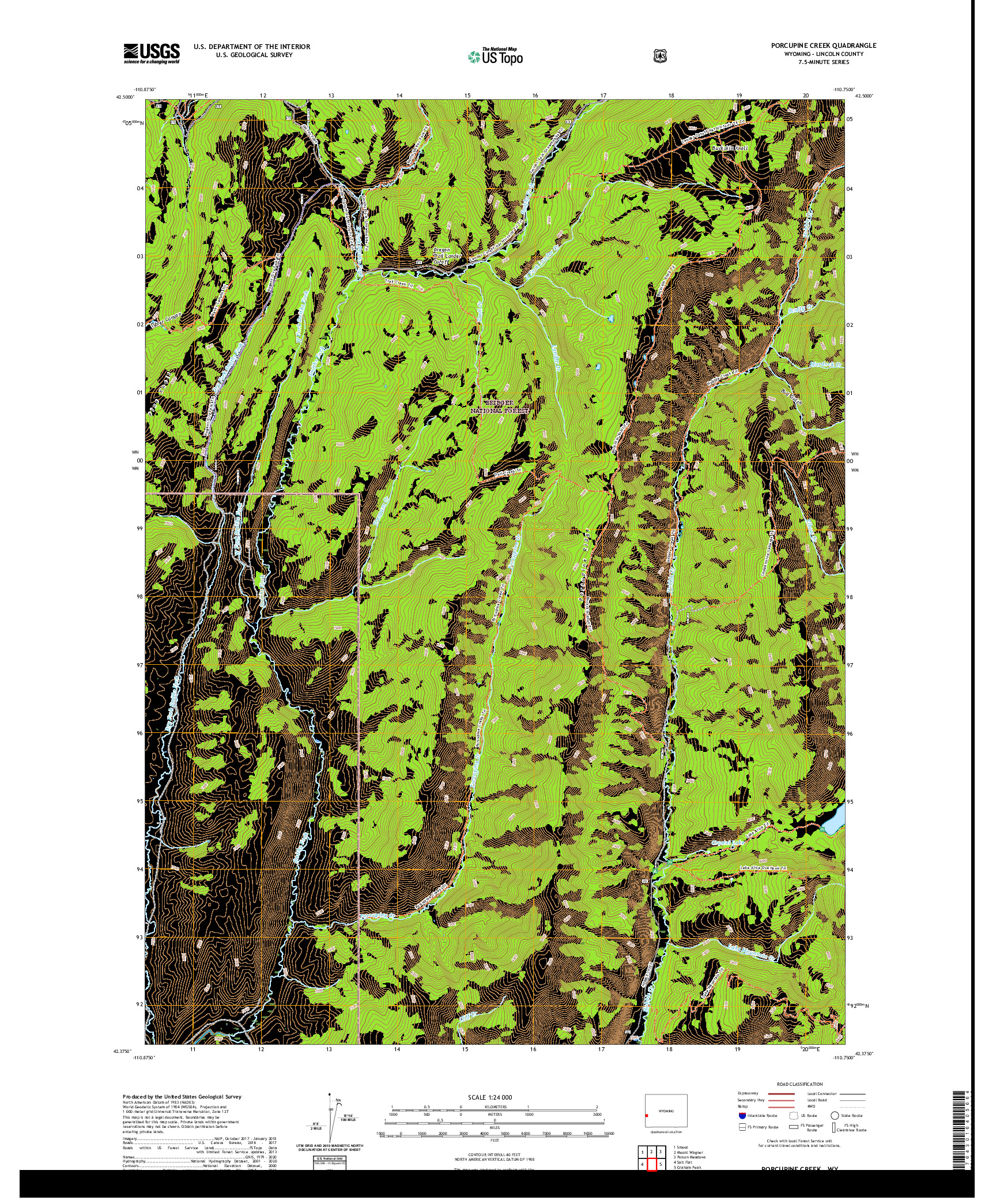 USGS US TOPO 7.5-MINUTE MAP FOR PORCUPINE CREEK, WY 2021