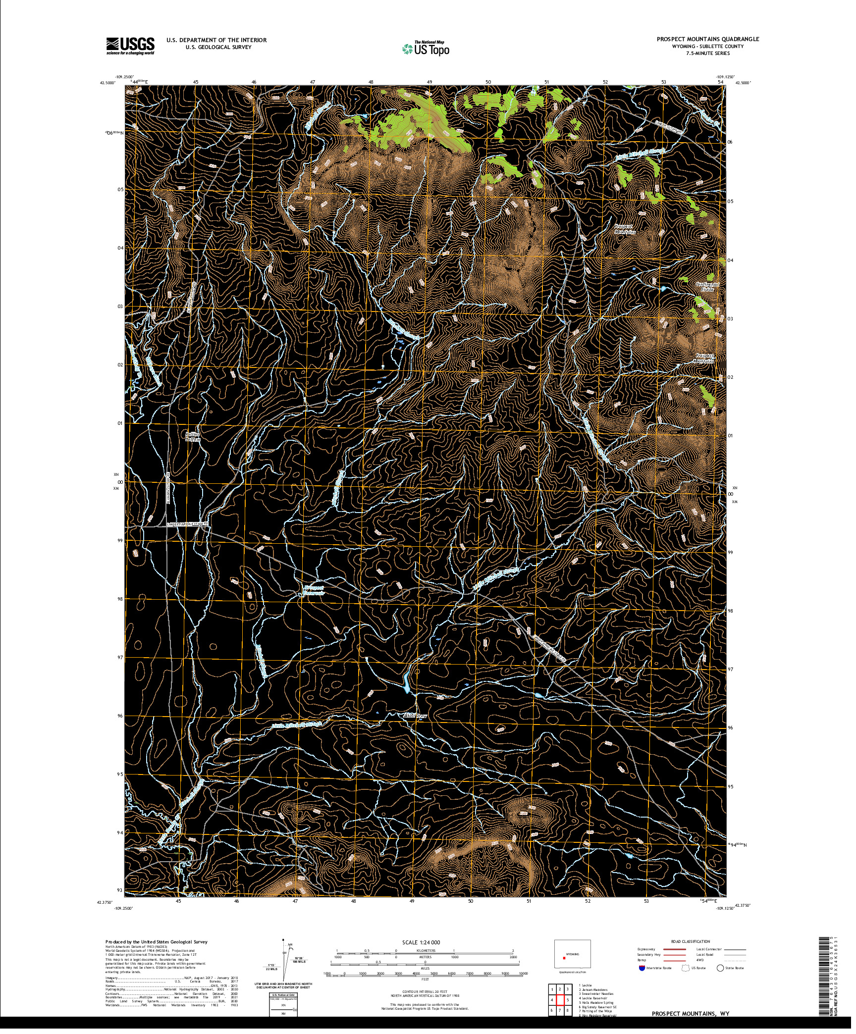 USGS US TOPO 7.5-MINUTE MAP FOR PROSPECT MOUNTAINS, WY 2021