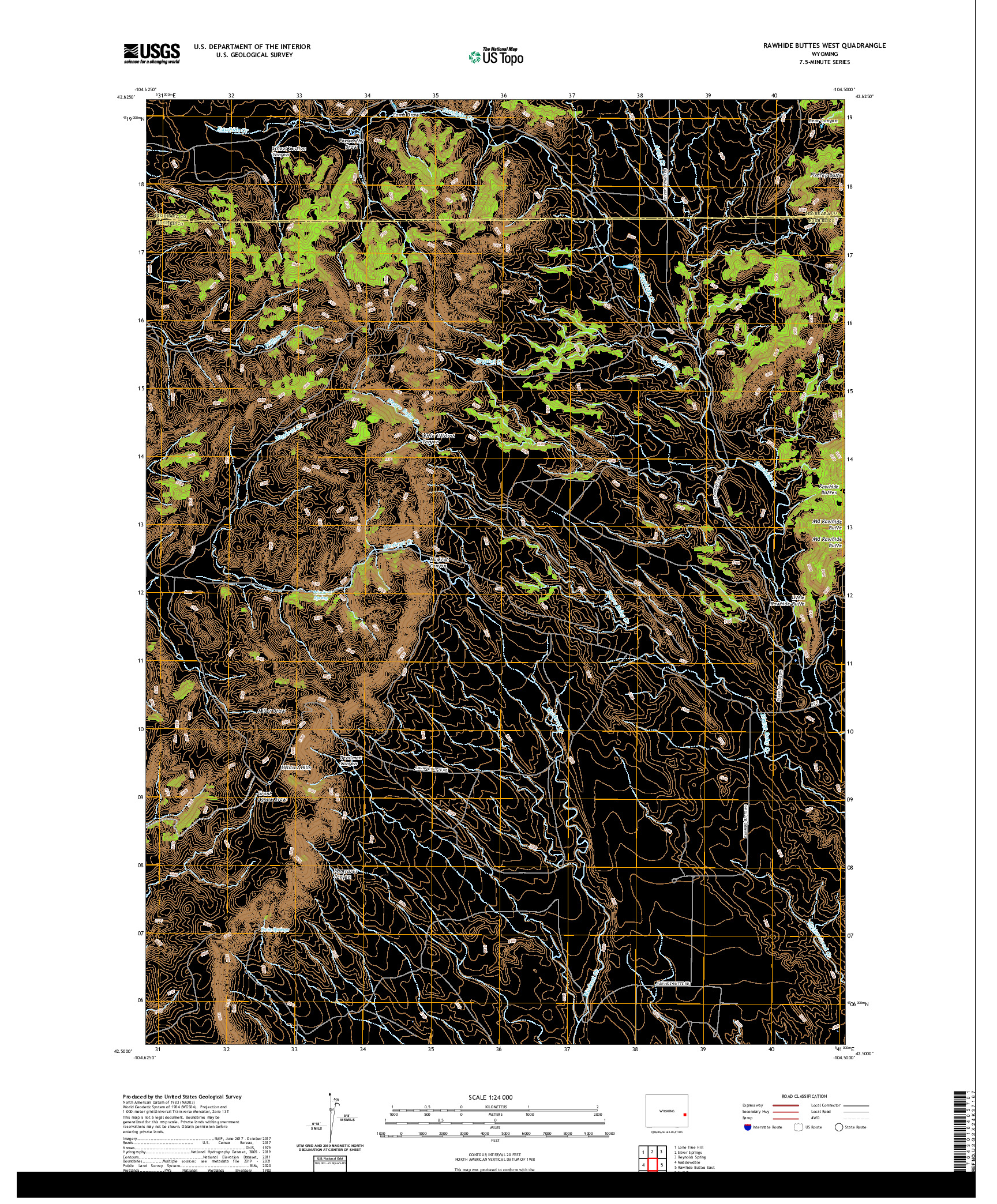 USGS US TOPO 7.5-MINUTE MAP FOR RAWHIDE BUTTES WEST, WY 2021