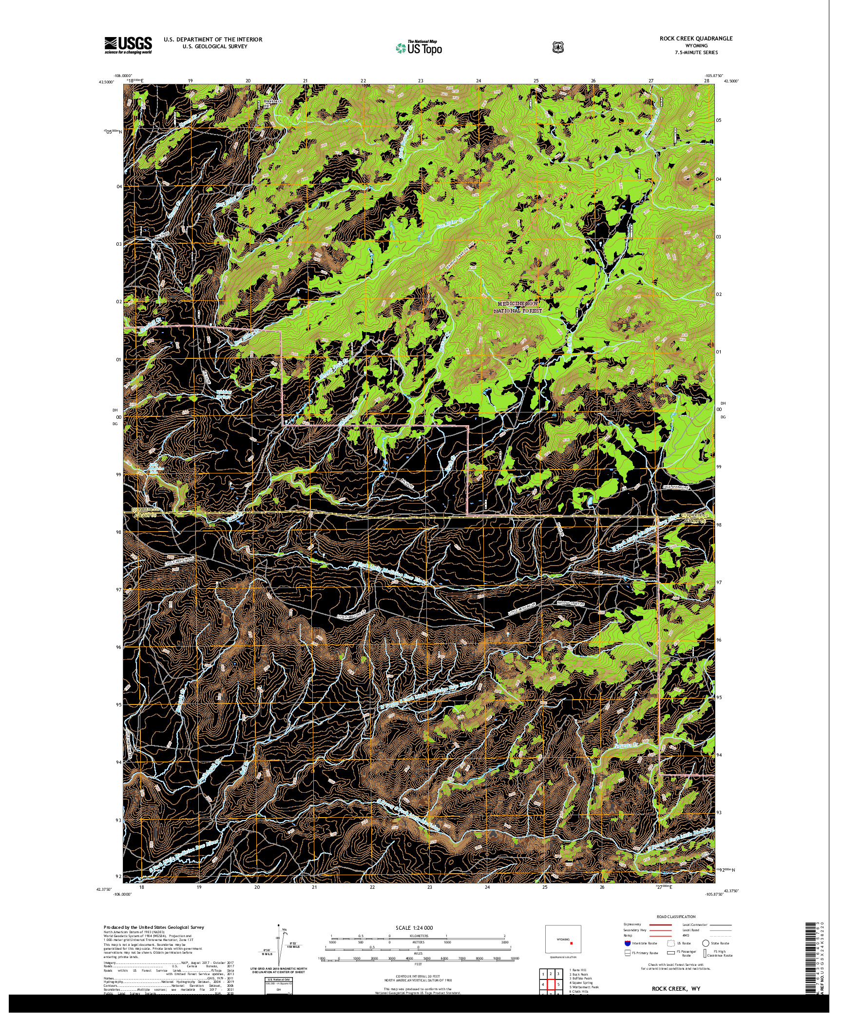 USGS US TOPO 7.5-MINUTE MAP FOR ROCK CREEK, WY 2021