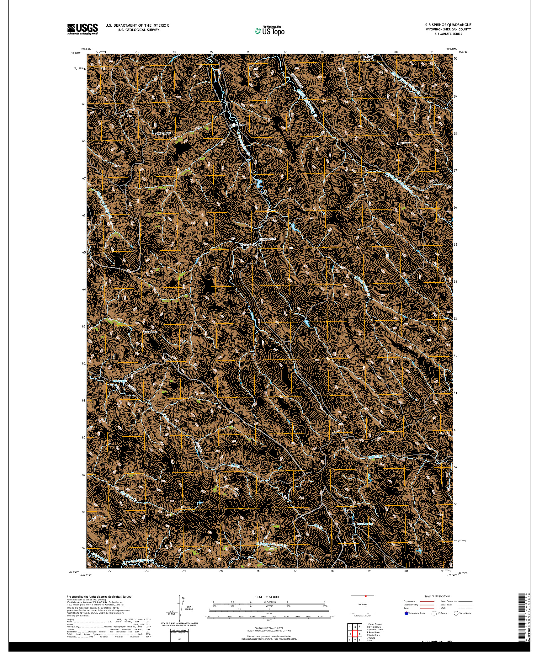 US TOPO 7.5-MINUTE MAP FOR S R SPRINGS, WY