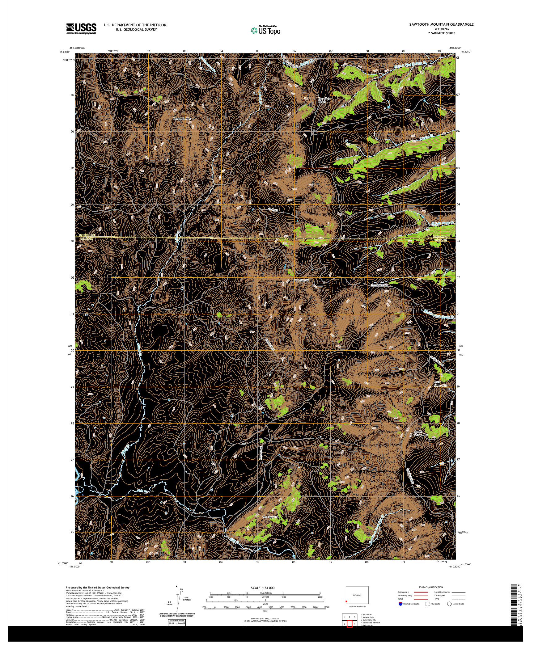 USGS US TOPO 7.5-MINUTE MAP FOR SAWTOOTH MOUNTAIN, WY 2021