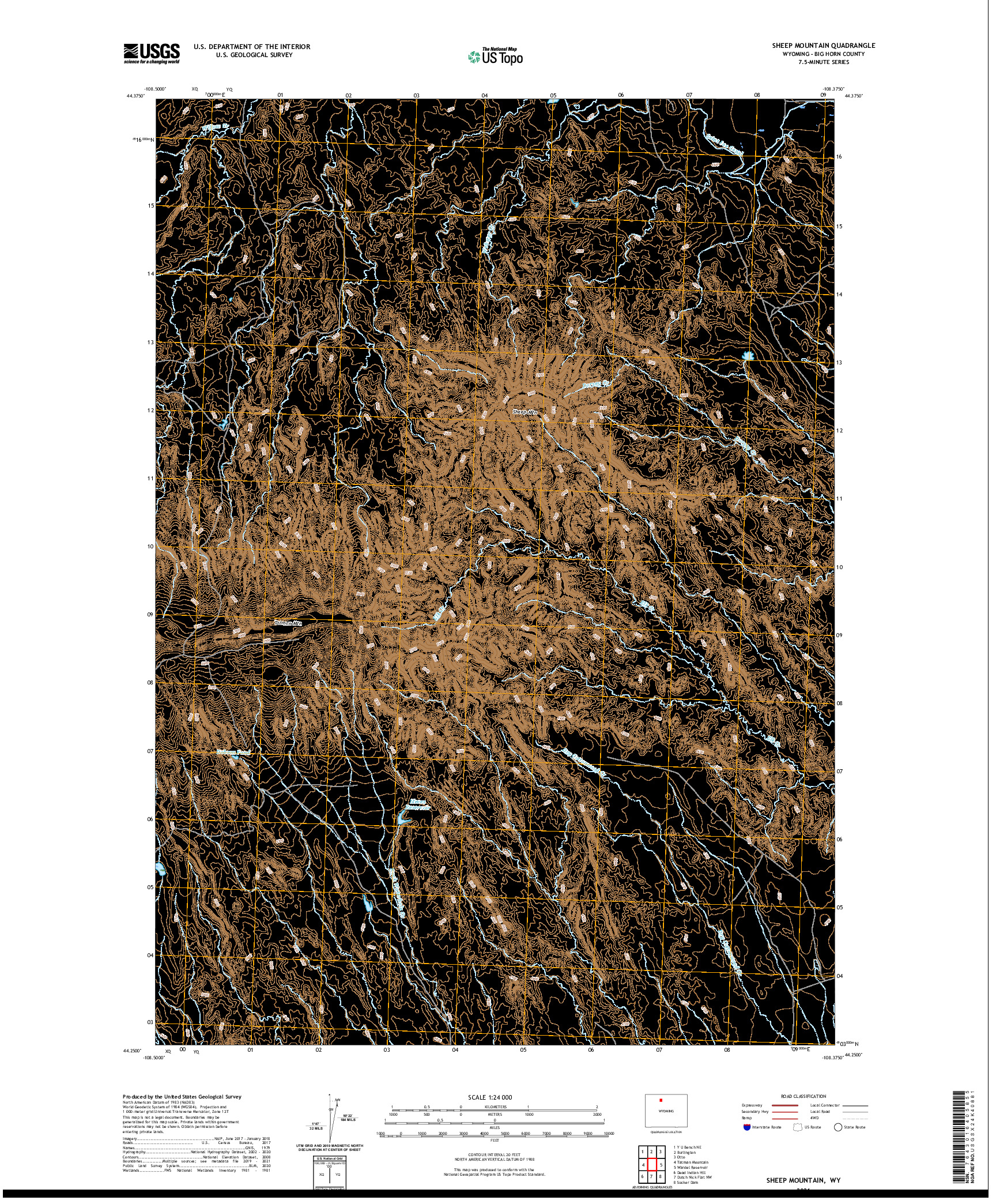 USGS US TOPO 7.5-MINUTE MAP FOR SHEEP MOUNTAIN, WY 2021