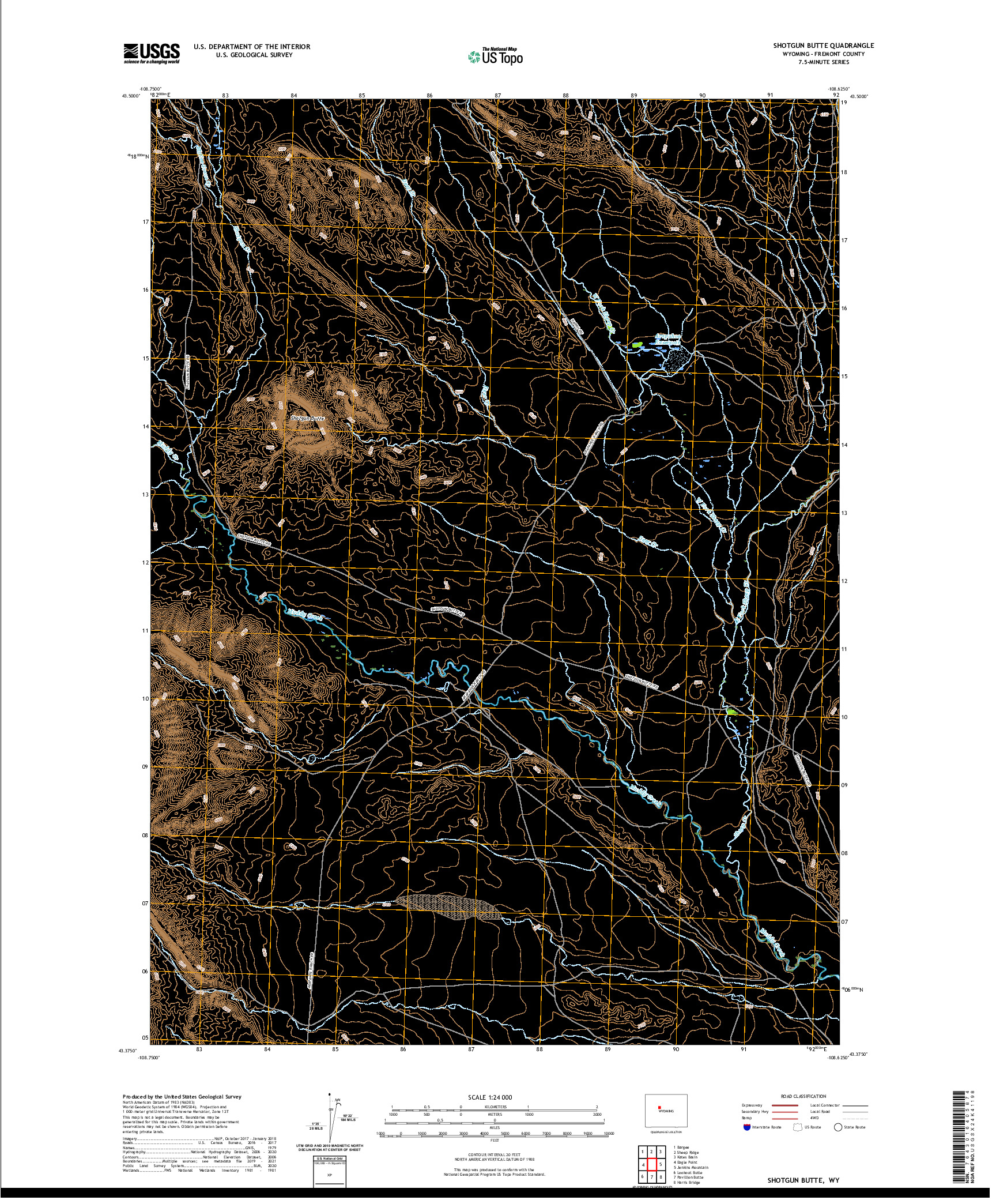 USGS US TOPO 7.5-MINUTE MAP FOR SHOTGUN BUTTE, WY 2021