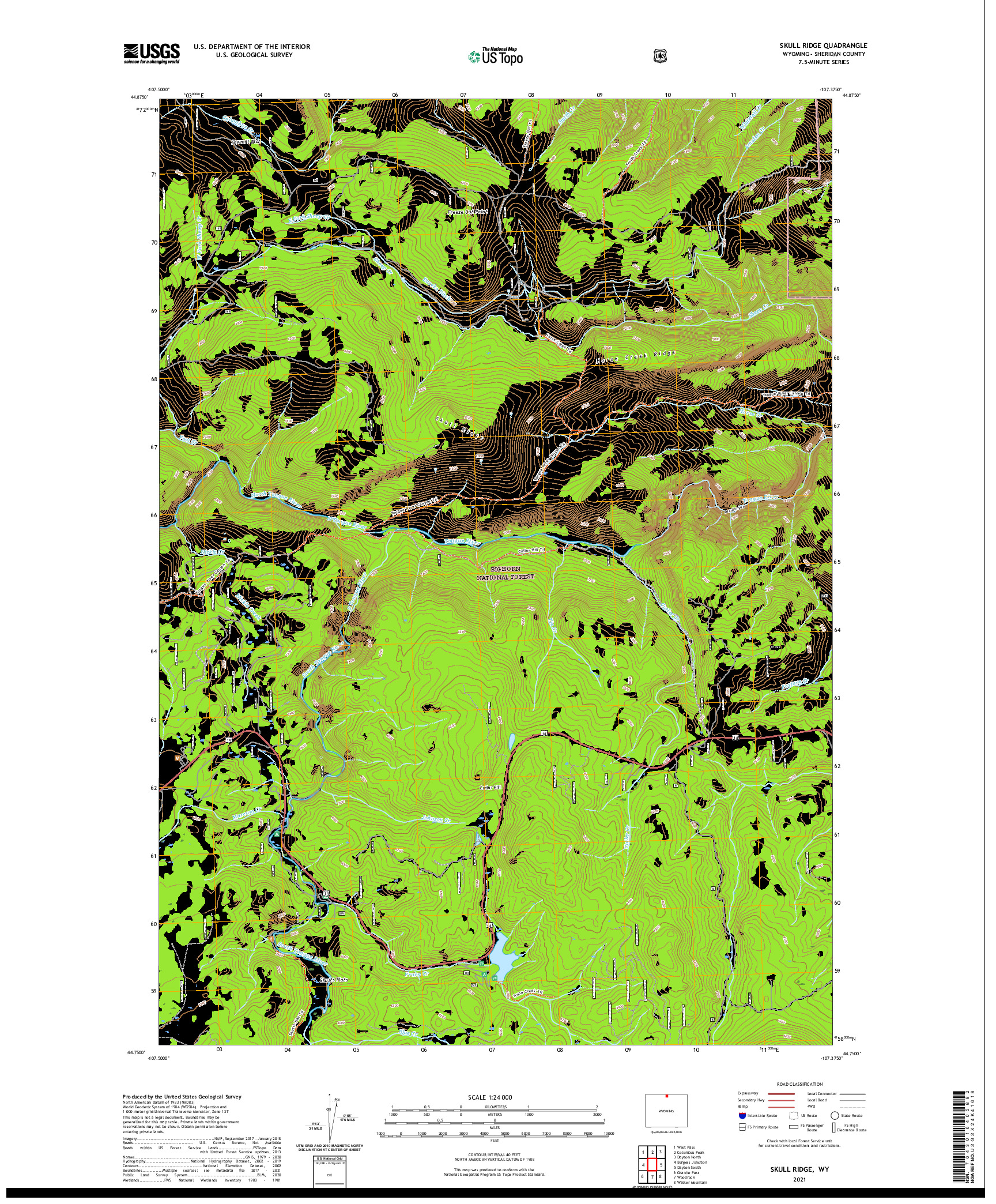 USGS US TOPO 7.5-MINUTE MAP FOR SKULL RIDGE, WY 2021