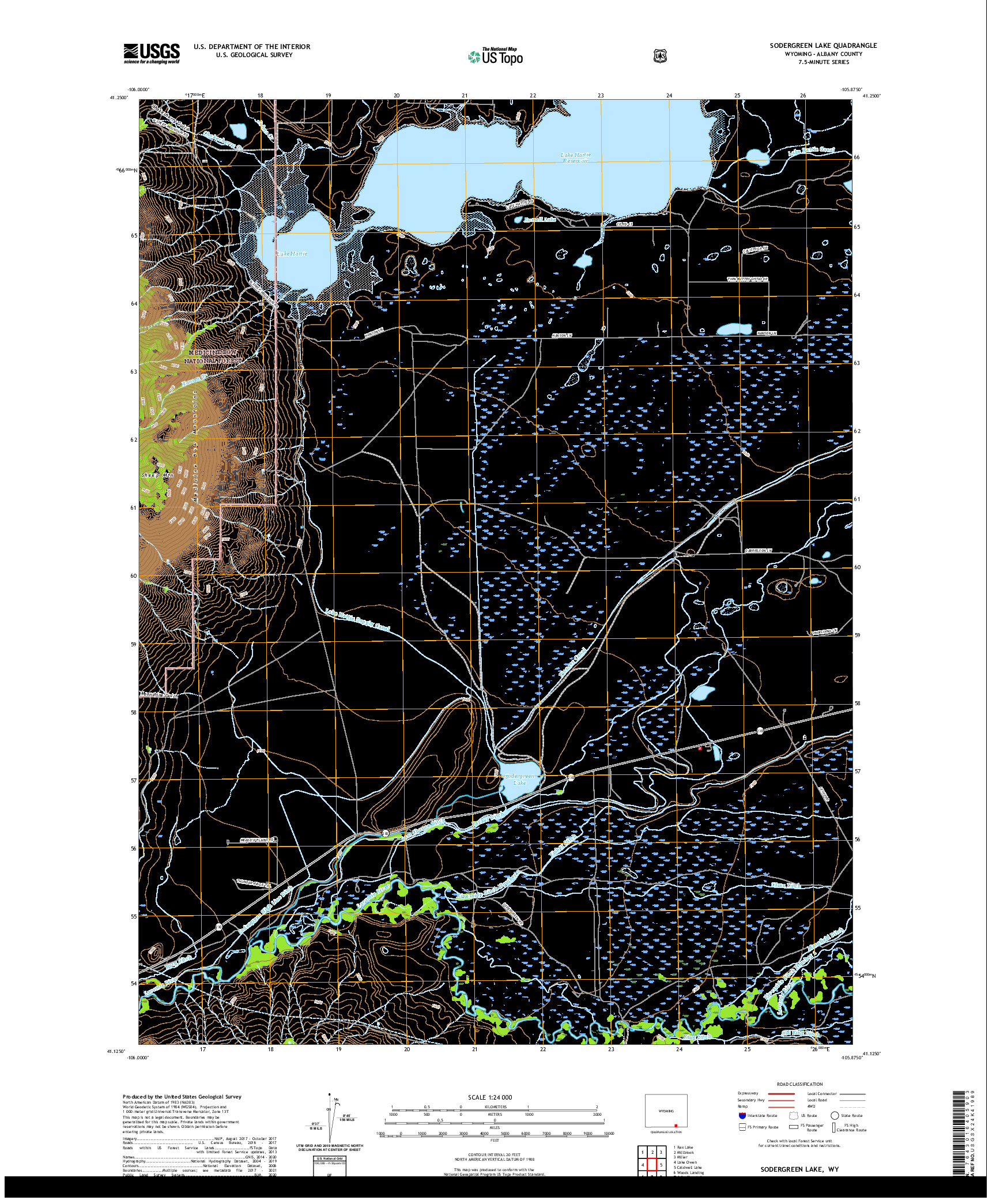 USGS US TOPO 7.5-MINUTE MAP FOR SODERGREEN LAKE, WY 2021