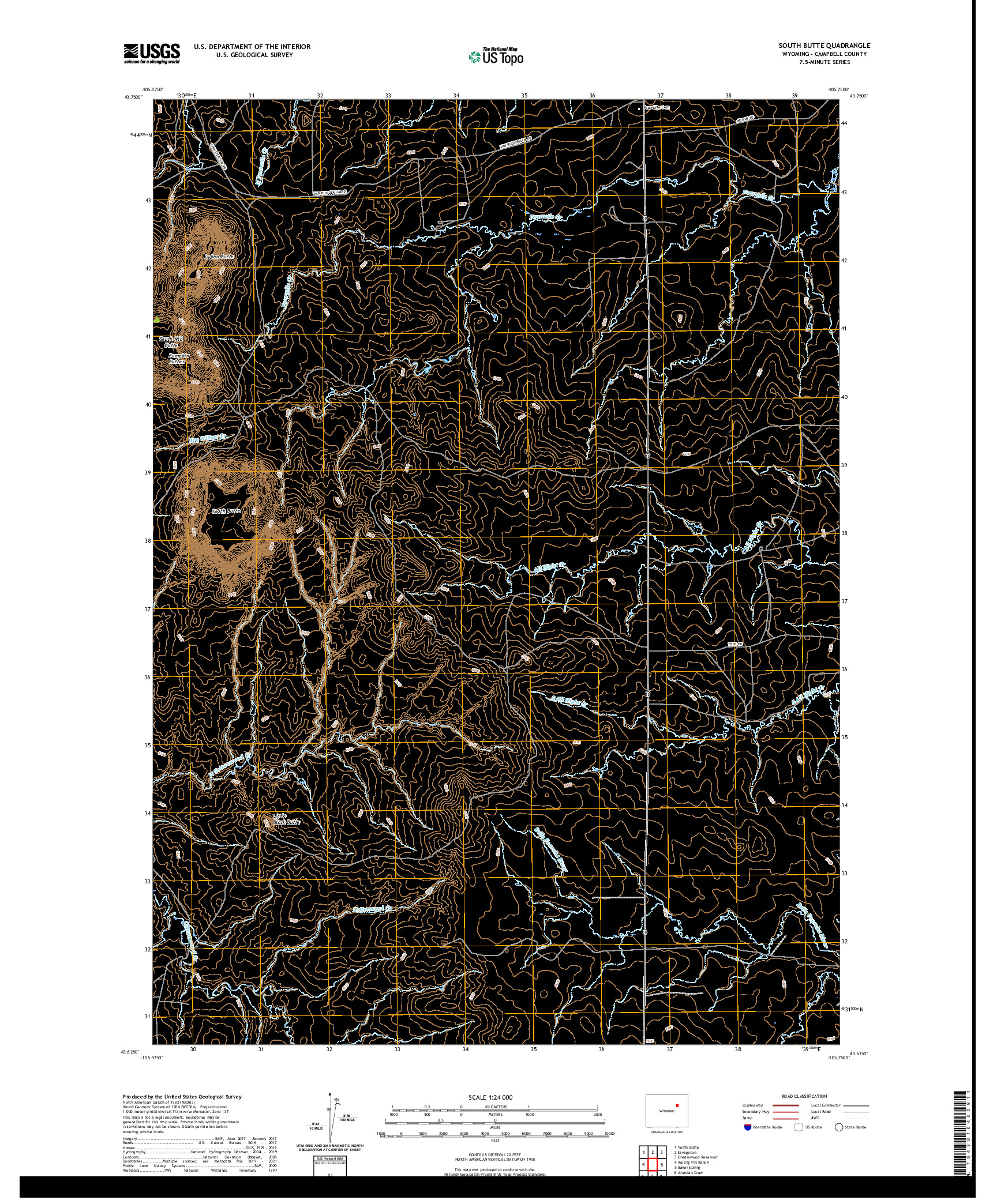 USGS US TOPO 7.5-MINUTE MAP FOR SOUTH BUTTE, WY 2021