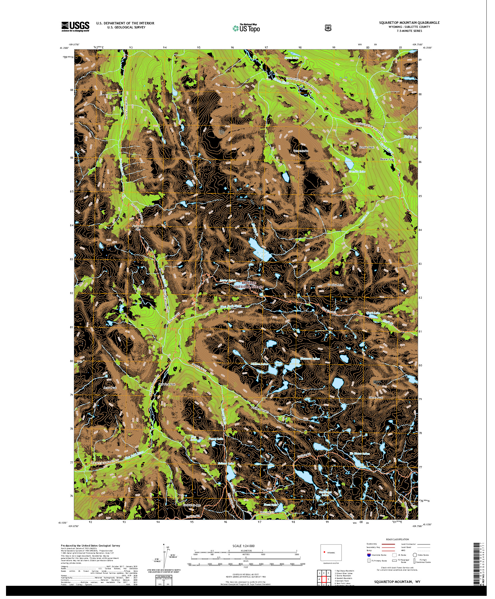 USGS US TOPO 7.5-MINUTE MAP FOR SQUARETOP MOUNTAIN, WY 2021