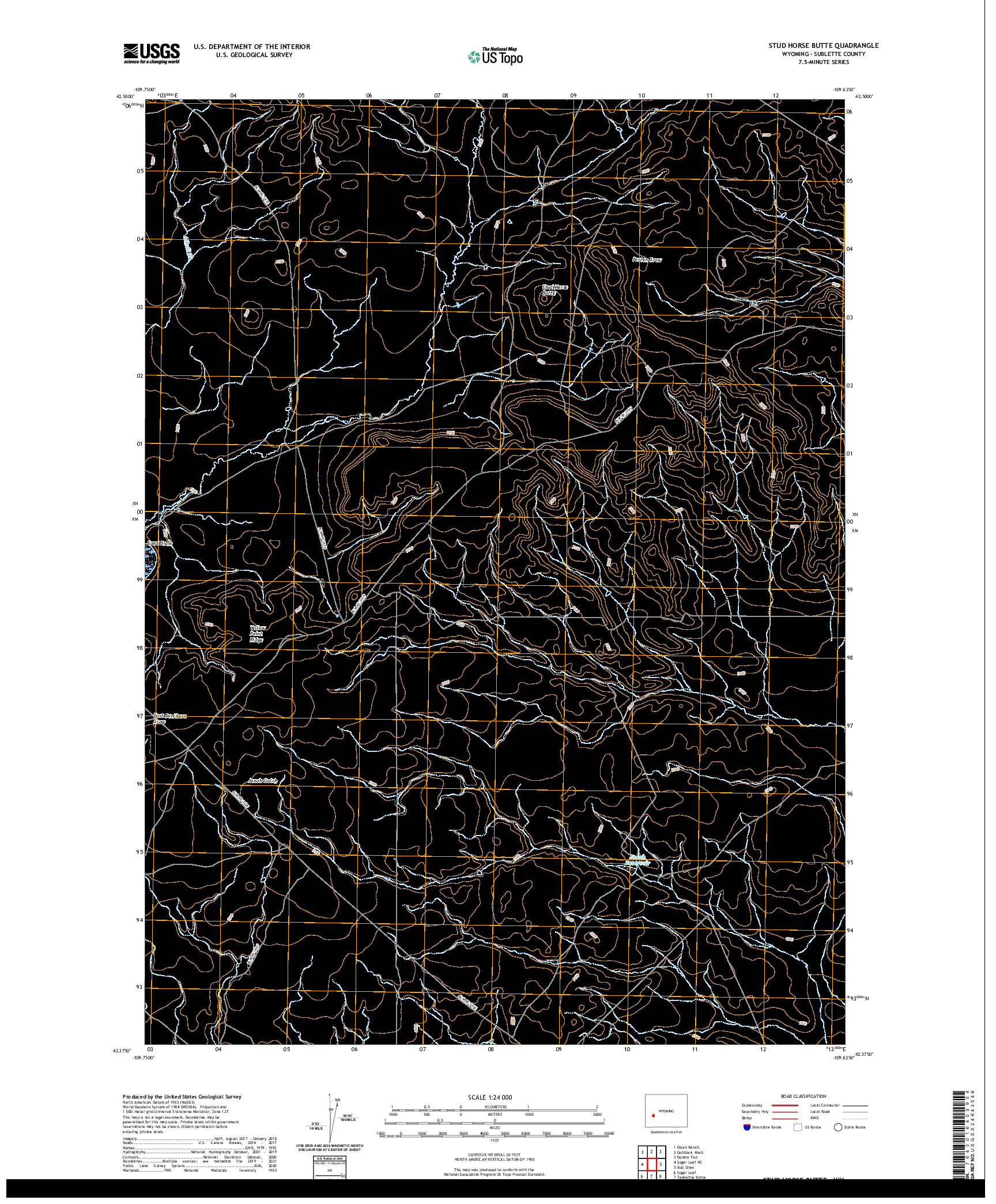 USGS US TOPO 7.5-MINUTE MAP FOR STUD HORSE BUTTE, WY 2021