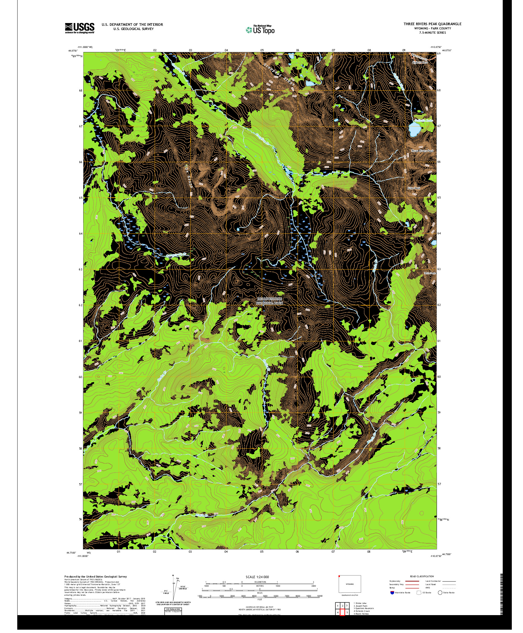 USGS US TOPO 7.5-MINUTE MAP FOR THREE RIVERS PEAK, WY 2021