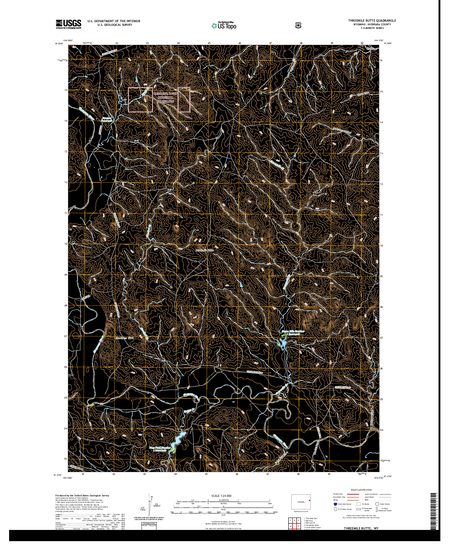 USGS US TOPO 7.5-MINUTE MAP FOR THREEMILE BUTTE, WY 2021