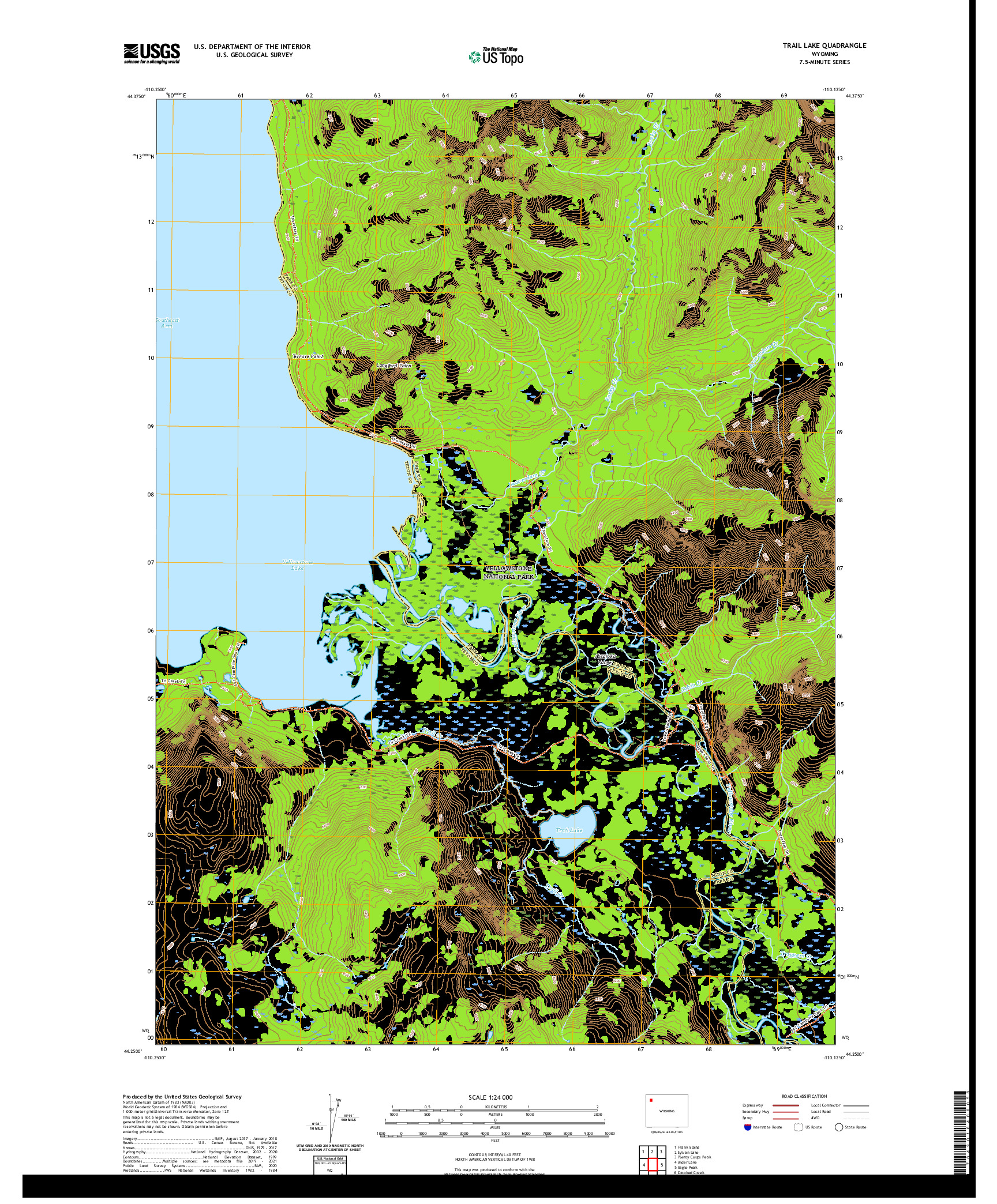 USGS US TOPO 7.5-MINUTE MAP FOR TRAIL LAKE, WY 2021