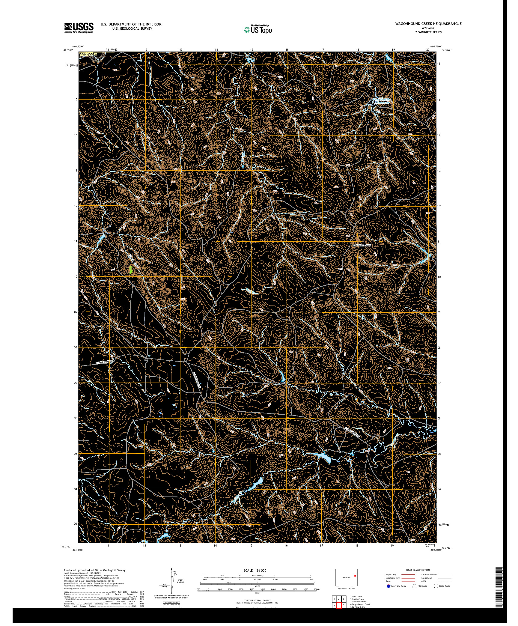 USGS US TOPO 7.5-MINUTE MAP FOR WAGONHOUND CREEK NE, WY 2021