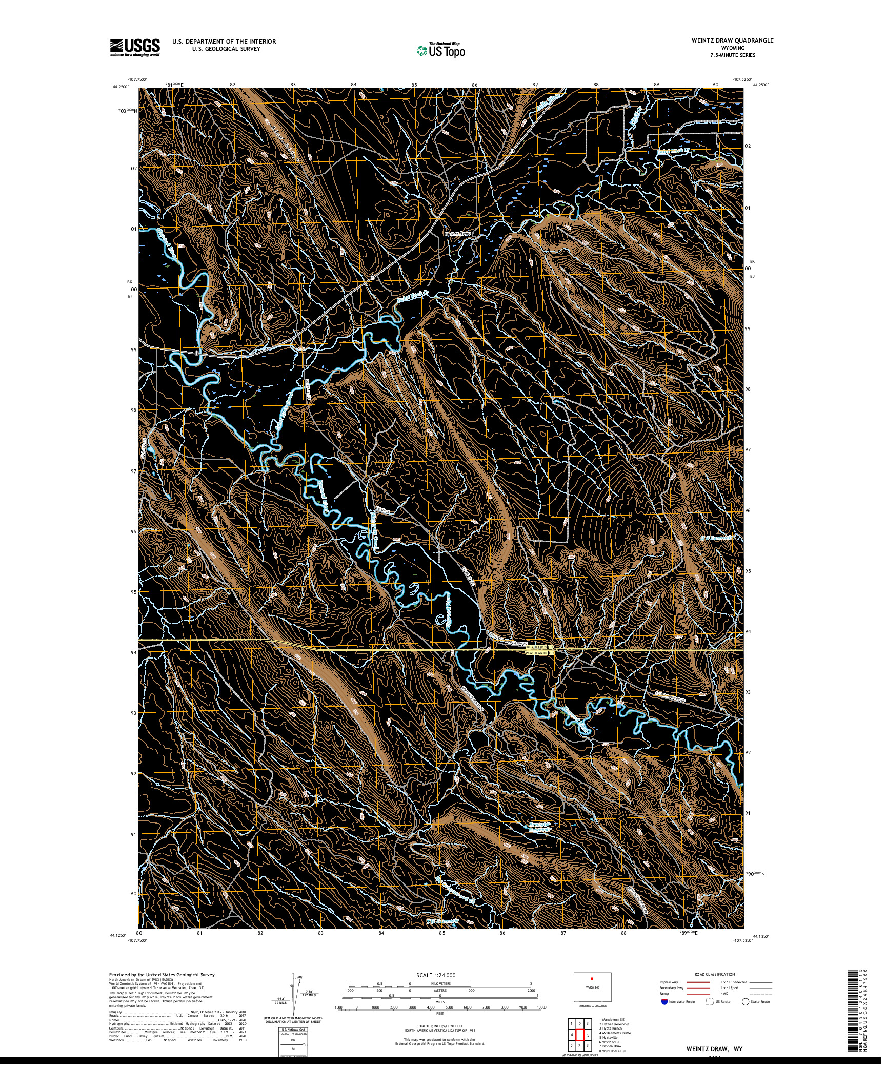 USGS US TOPO 7.5-MINUTE MAP FOR WEINTZ DRAW, WY 2021