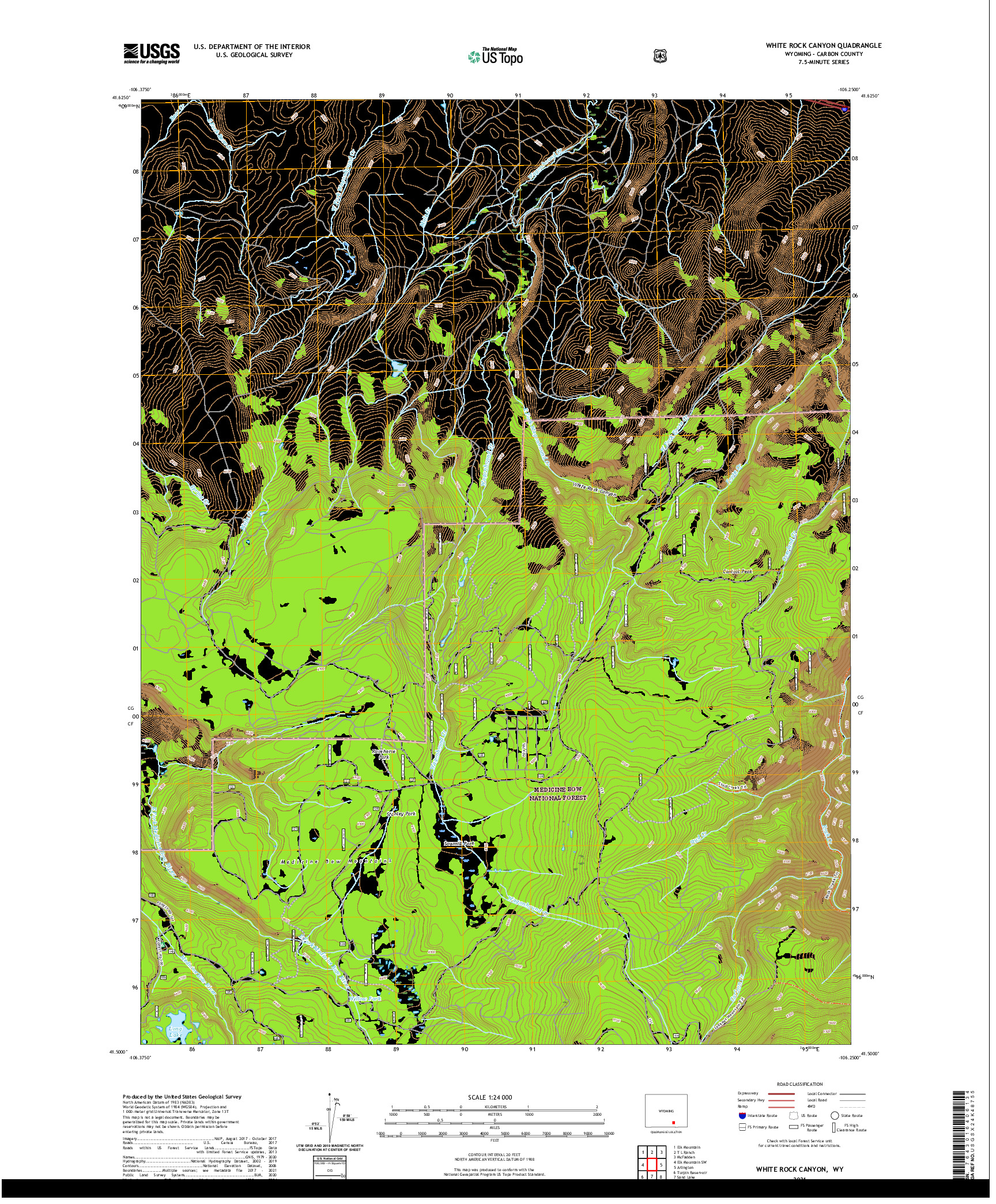 USGS US TOPO 7.5-MINUTE MAP FOR WHITE ROCK CANYON, WY 2021