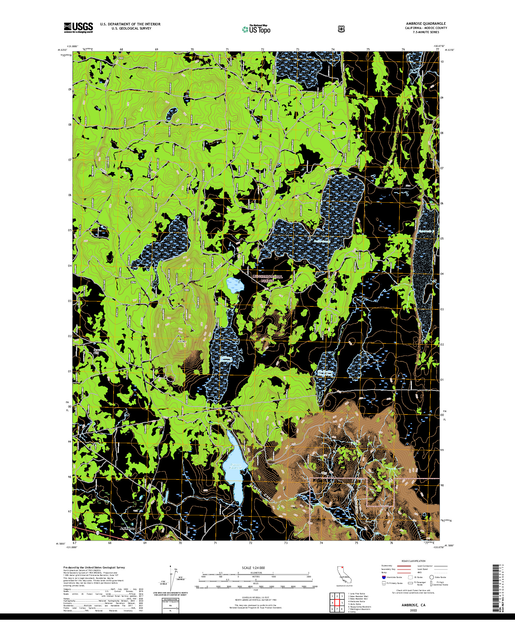 US TOPO 7.5-MINUTE MAP FOR AMBROSE, CA