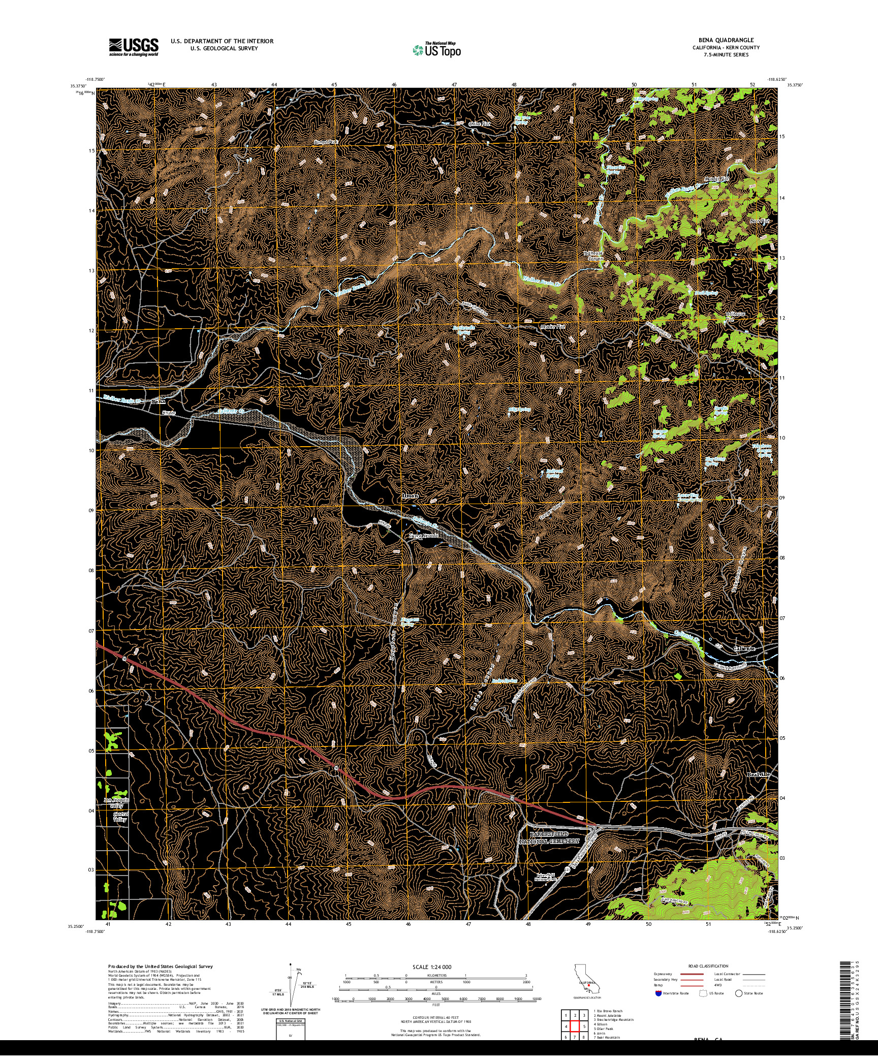 US TOPO 7.5-MINUTE MAP FOR BENA, CA