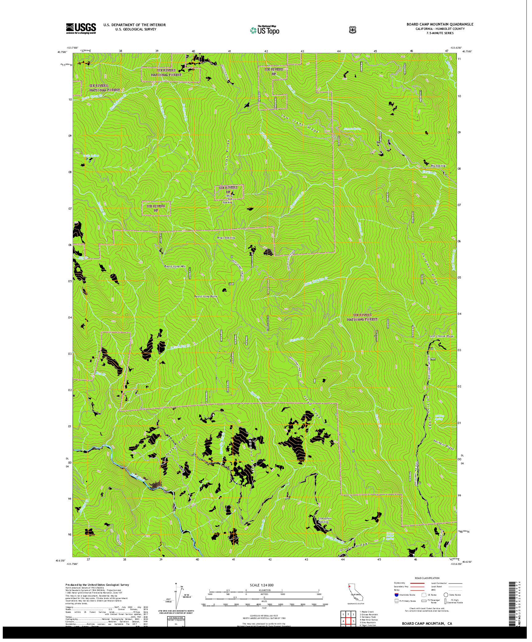 US TOPO 7.5-MINUTE MAP FOR BOARD CAMP MOUNTAIN, CA