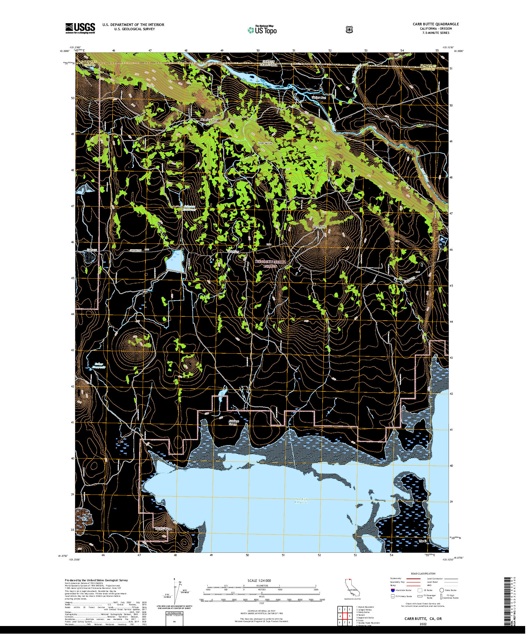 US TOPO 7.5-MINUTE MAP FOR CARR BUTTE, CA,OR