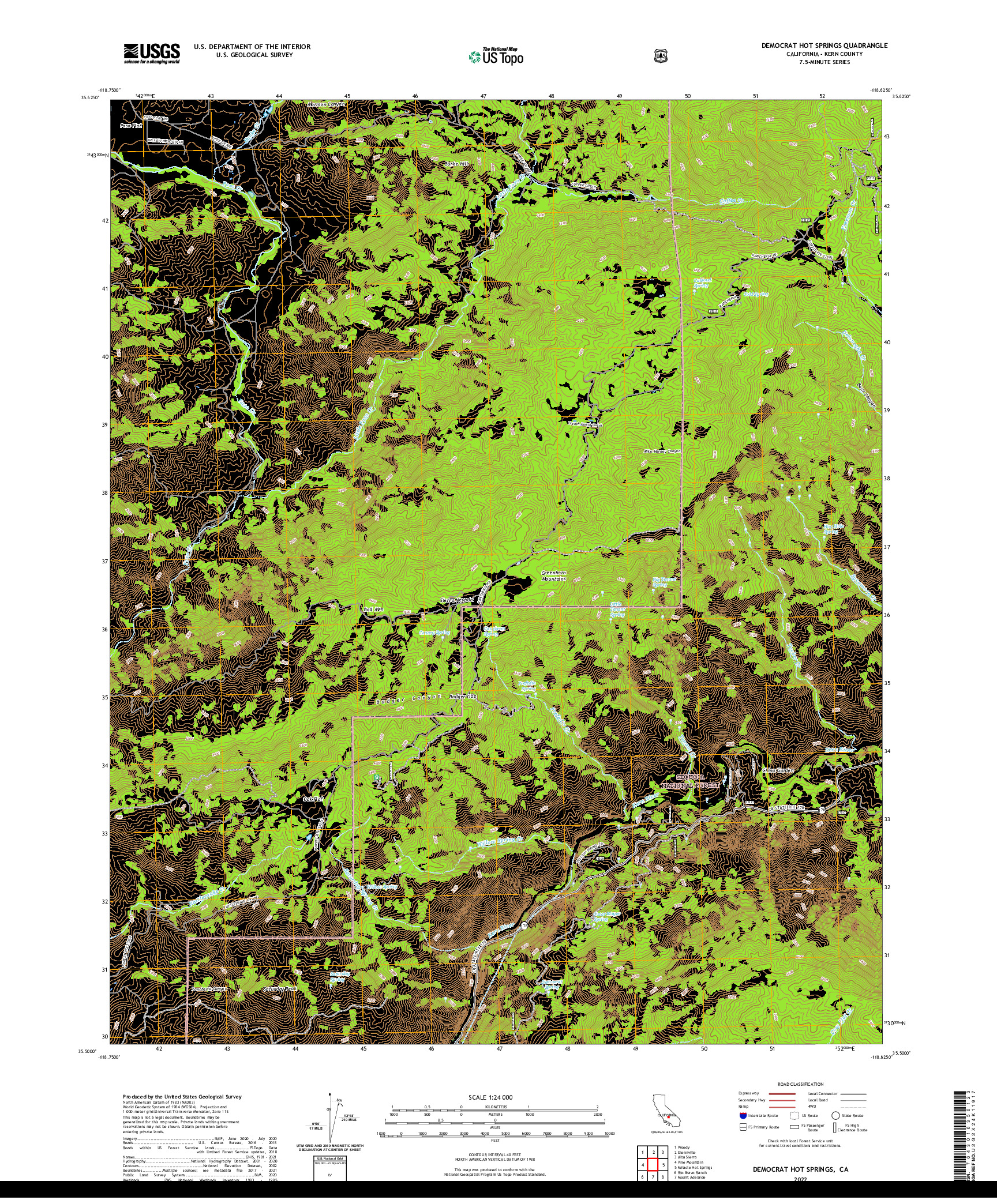 US TOPO 7.5-MINUTE MAP FOR DEMOCRAT HOT SPRINGS, CA