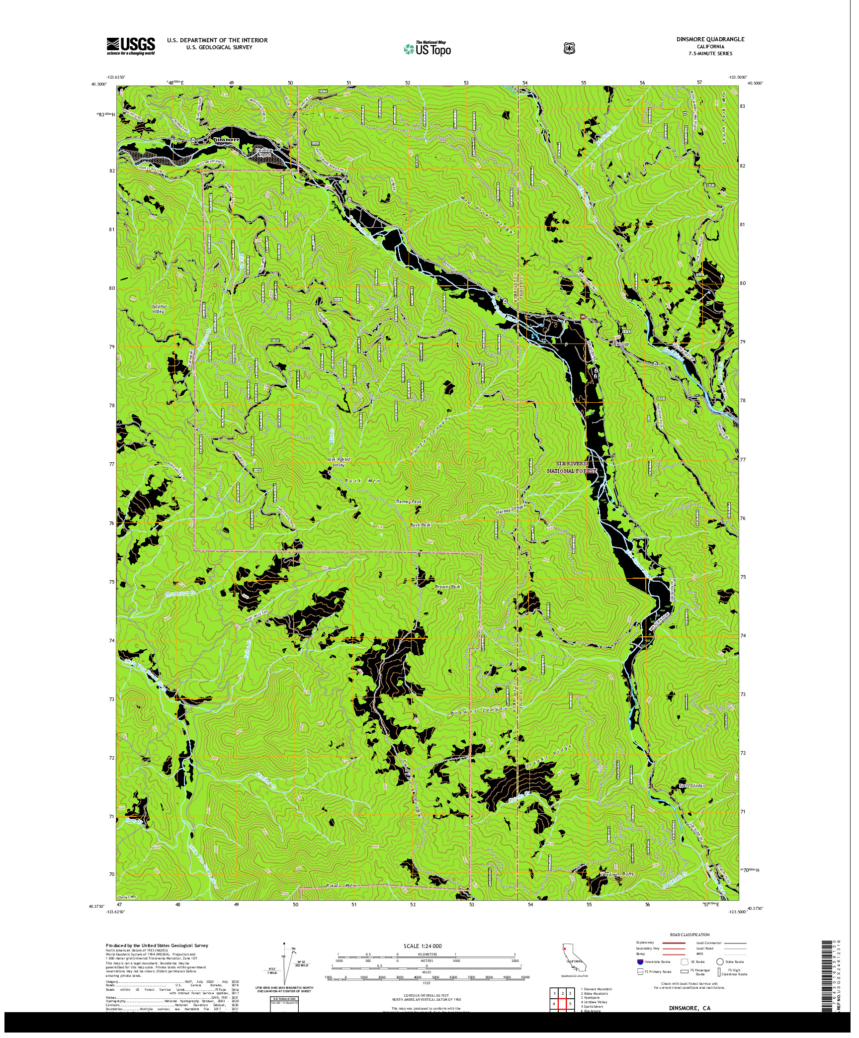 US TOPO 7.5-MINUTE MAP FOR DINSMORE, CA