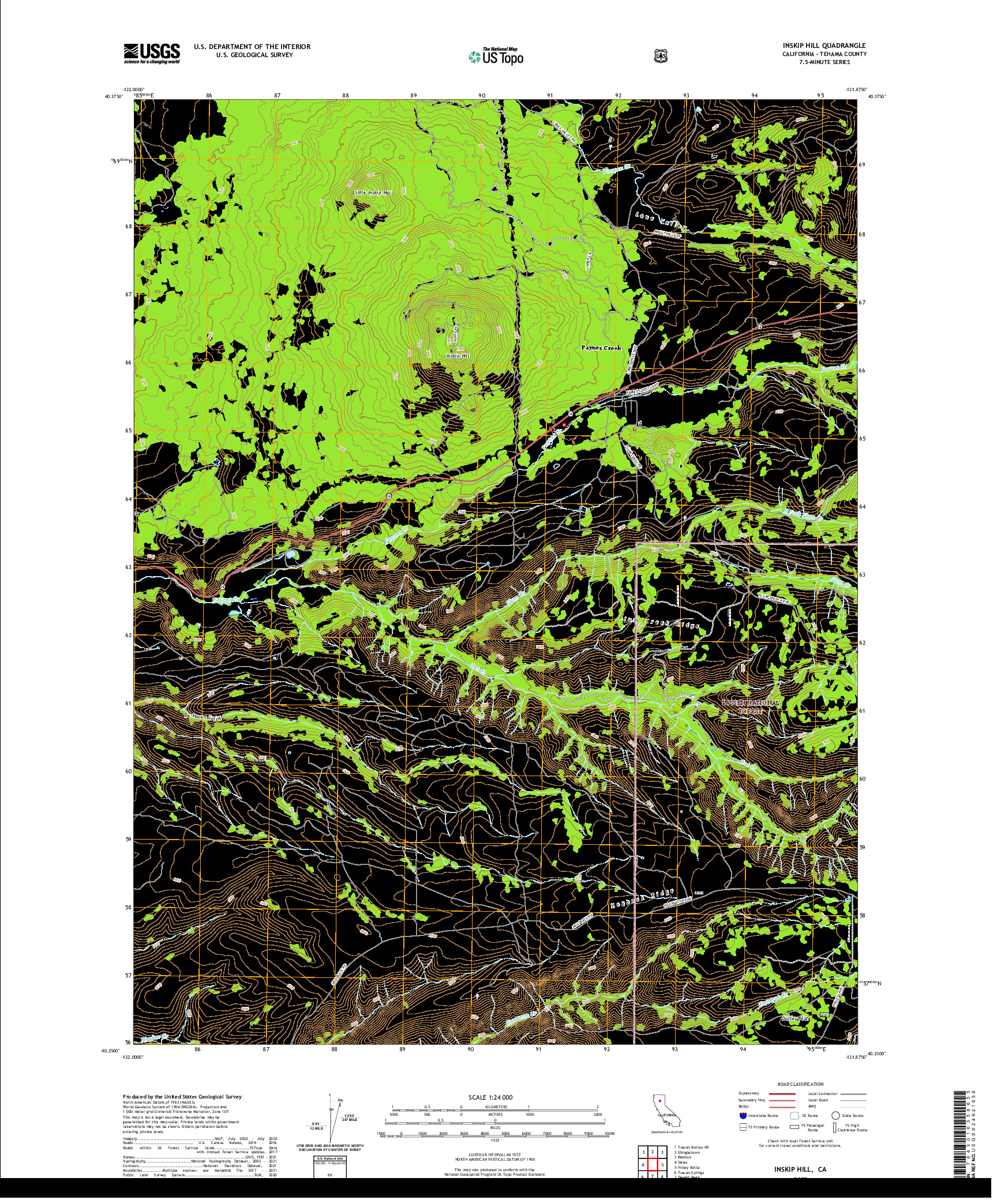 US TOPO 7.5-MINUTE MAP FOR INSKIP HILL, CA