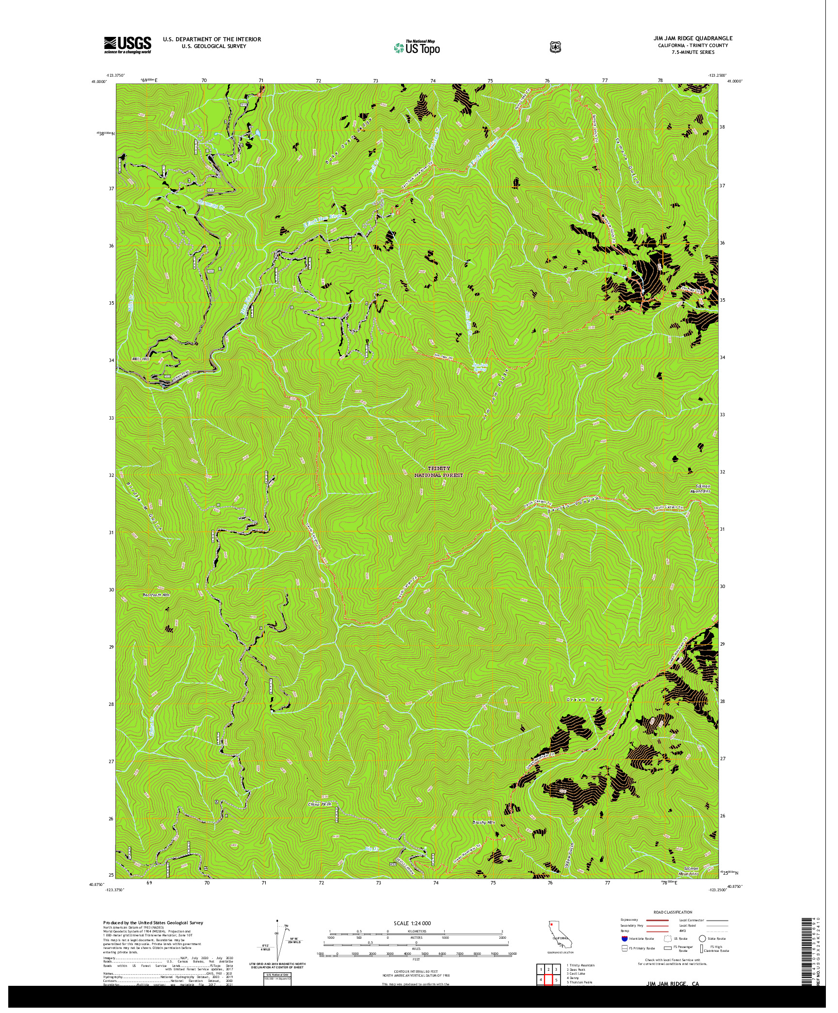 US TOPO 7.5-MINUTE MAP FOR JIM JAM RIDGE, CA