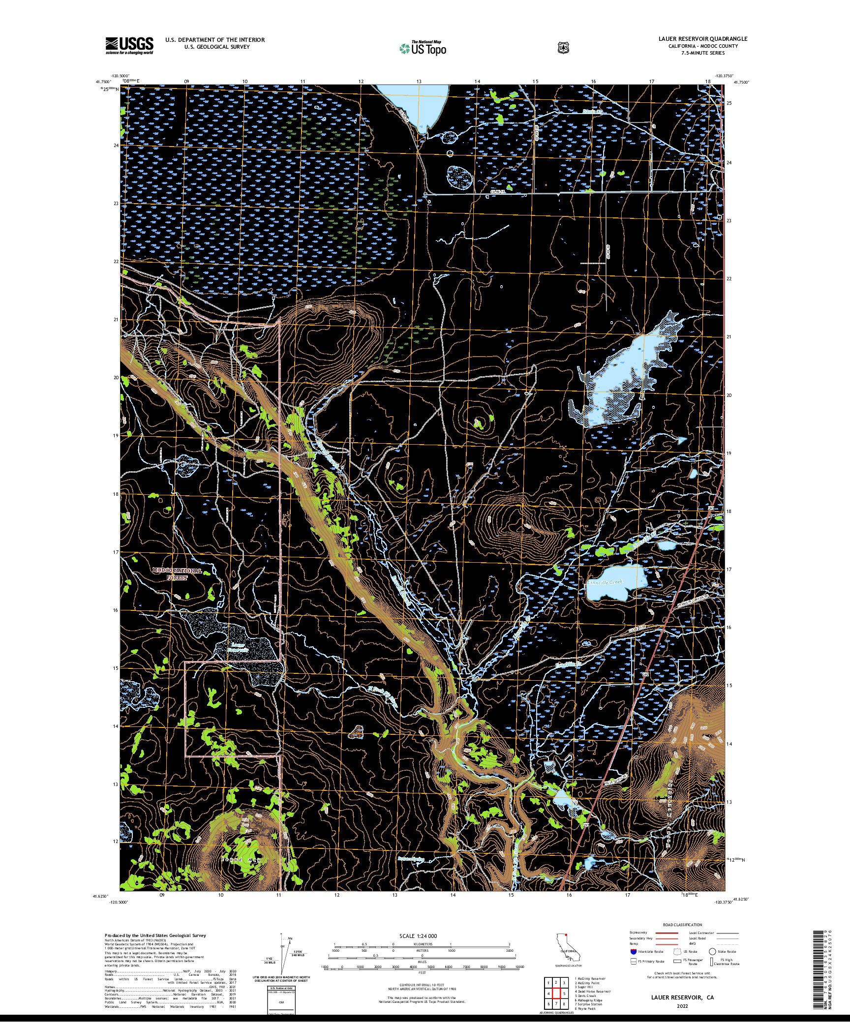 US TOPO 7.5-MINUTE MAP FOR LAUER RESERVOIR, CA