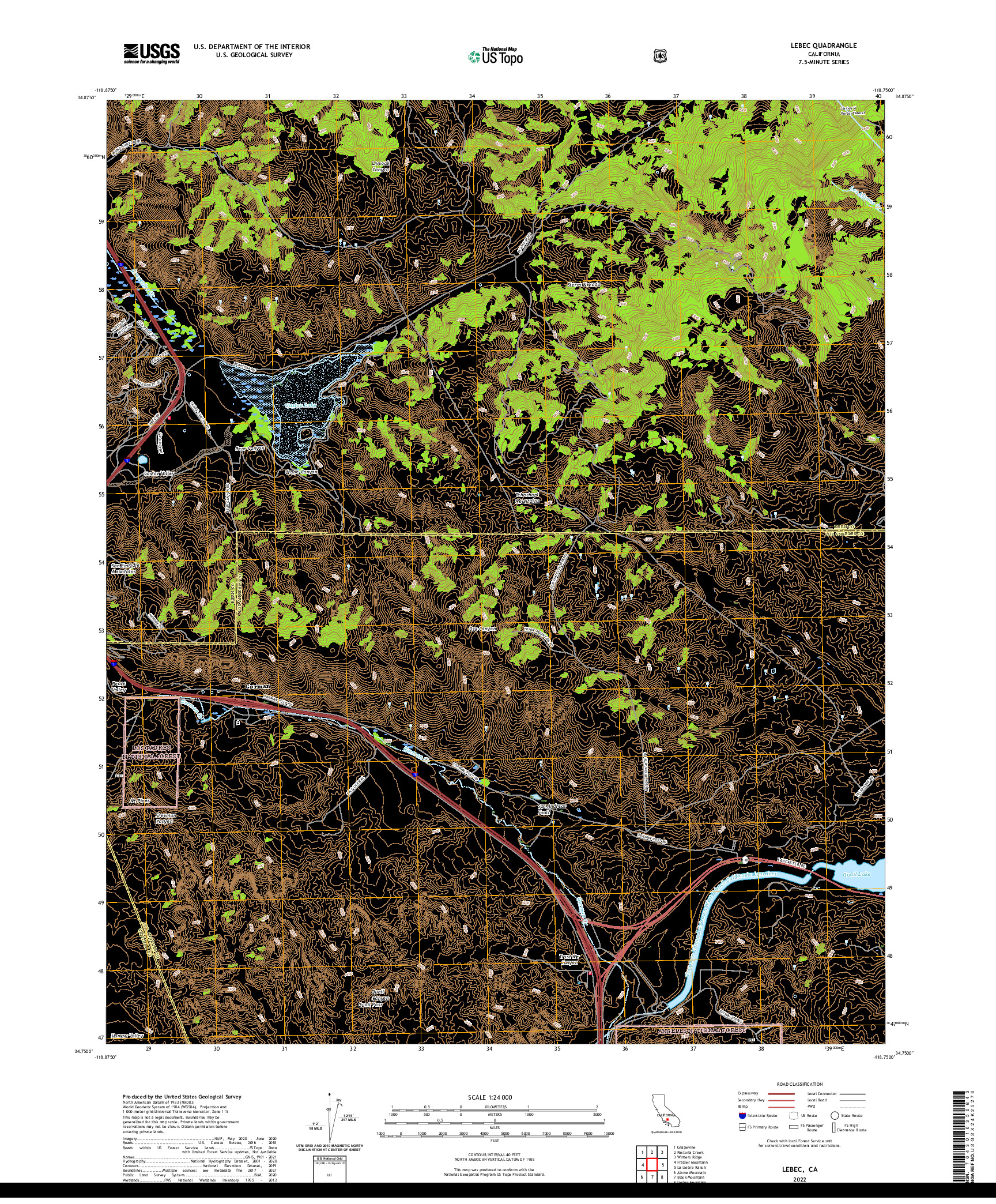 US TOPO 7.5-MINUTE MAP FOR LEBEC, CA