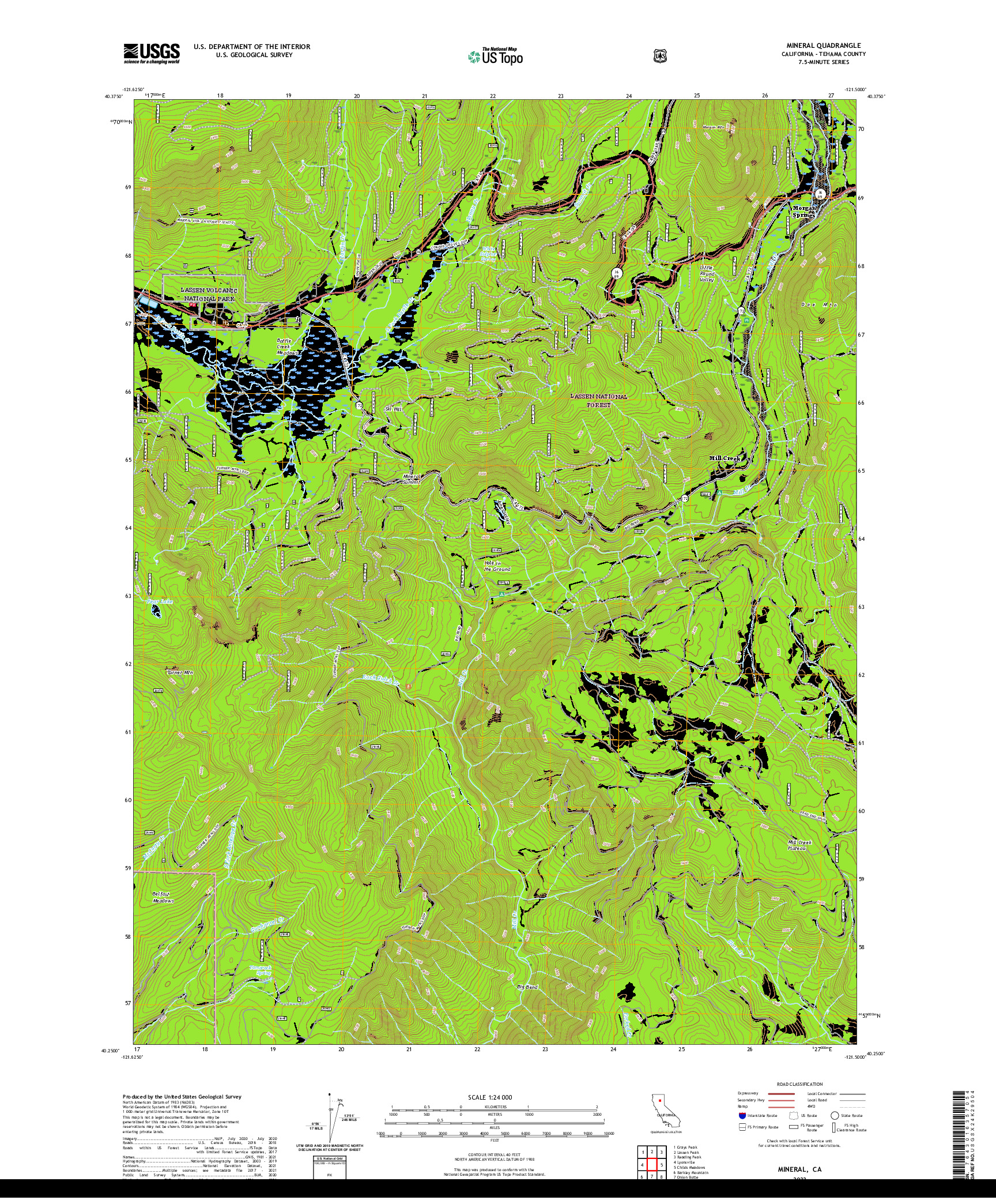 US TOPO 7.5-MINUTE MAP FOR MINERAL, CA