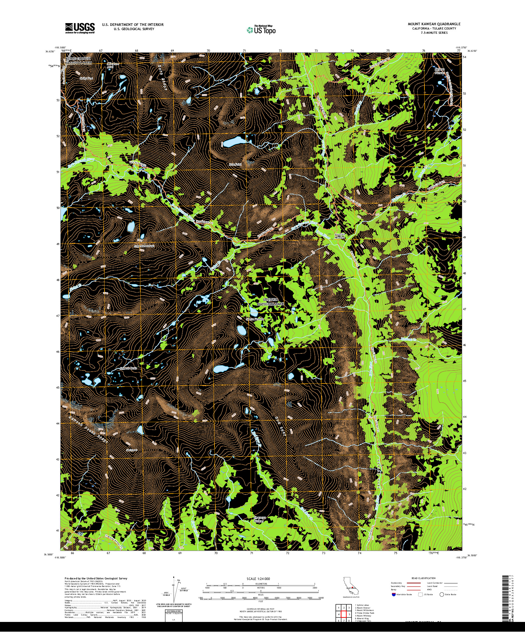 US TOPO 7.5-MINUTE MAP FOR MOUNT KAWEAH, CA