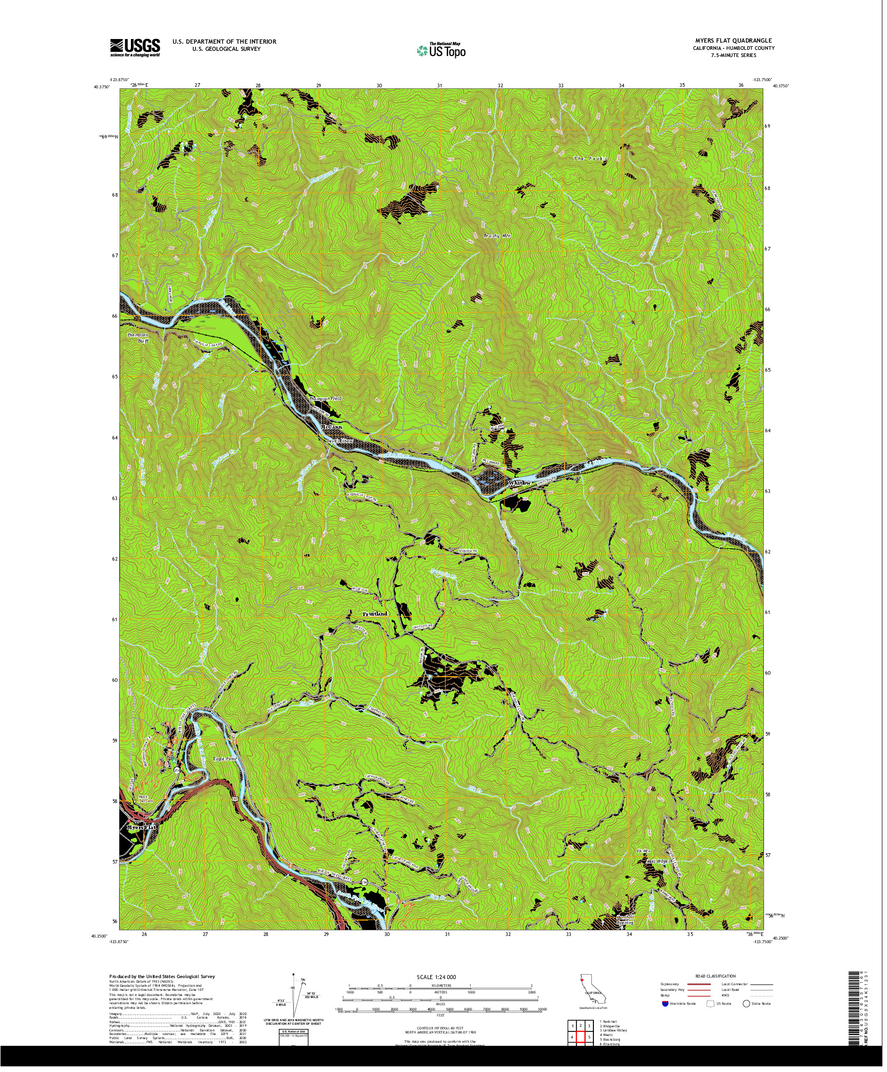 US TOPO 7.5-MINUTE MAP FOR MYERS FLAT, CA