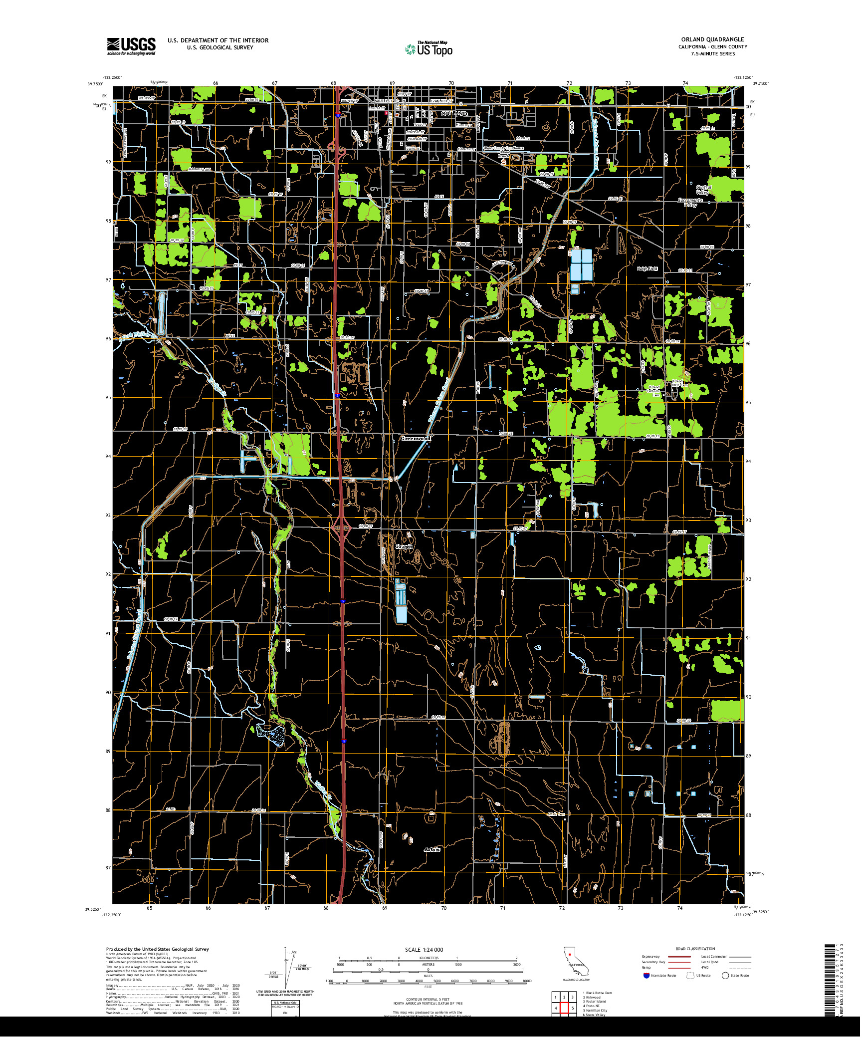 US TOPO 7.5-MINUTE MAP FOR ORLAND, CA