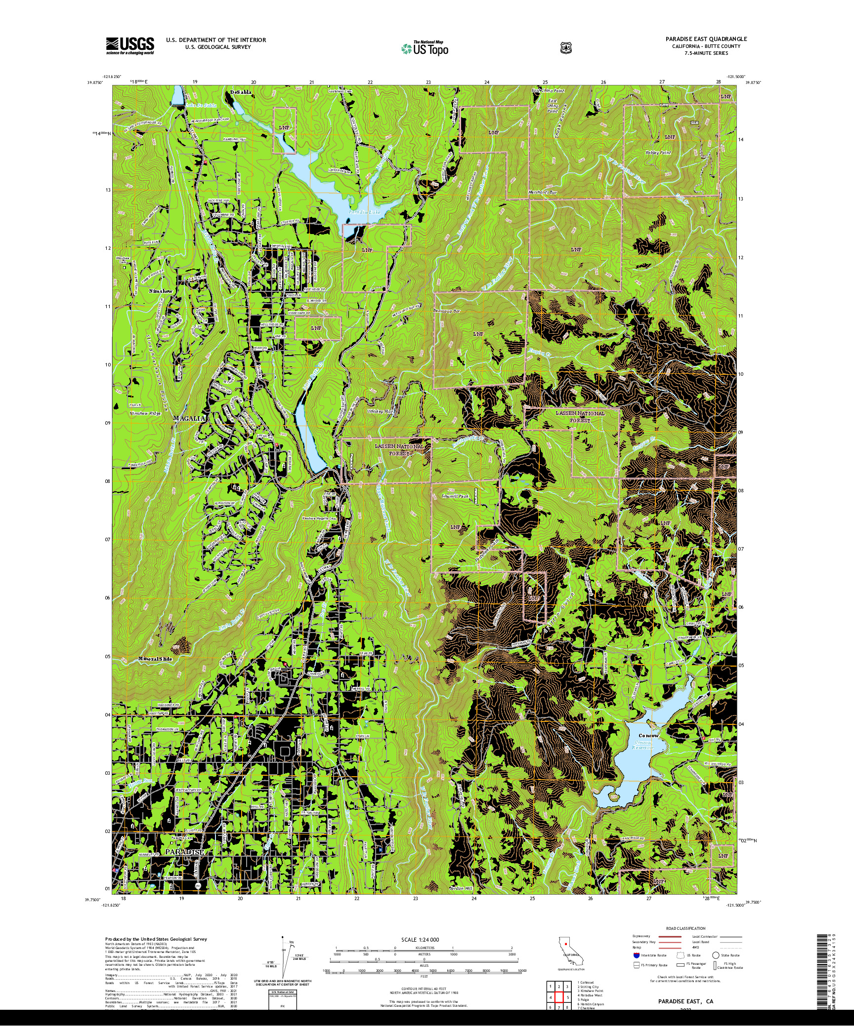 US TOPO 7.5-MINUTE MAP FOR PARADISE EAST, CA