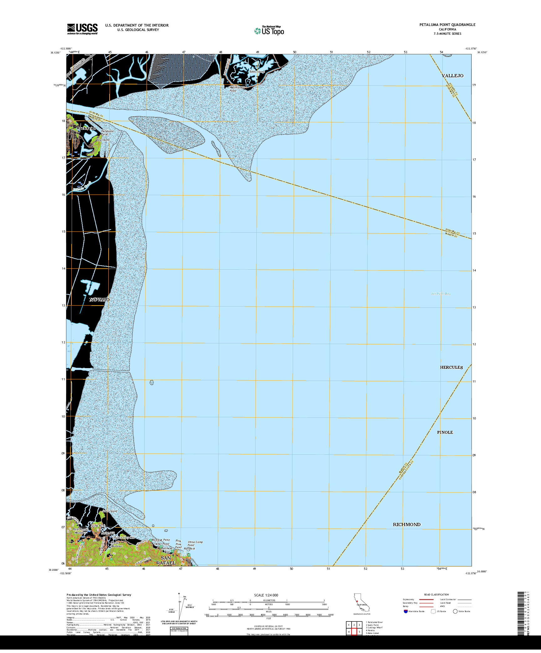 US TOPO 7.5-MINUTE MAP FOR PETALUMA POINT, CA