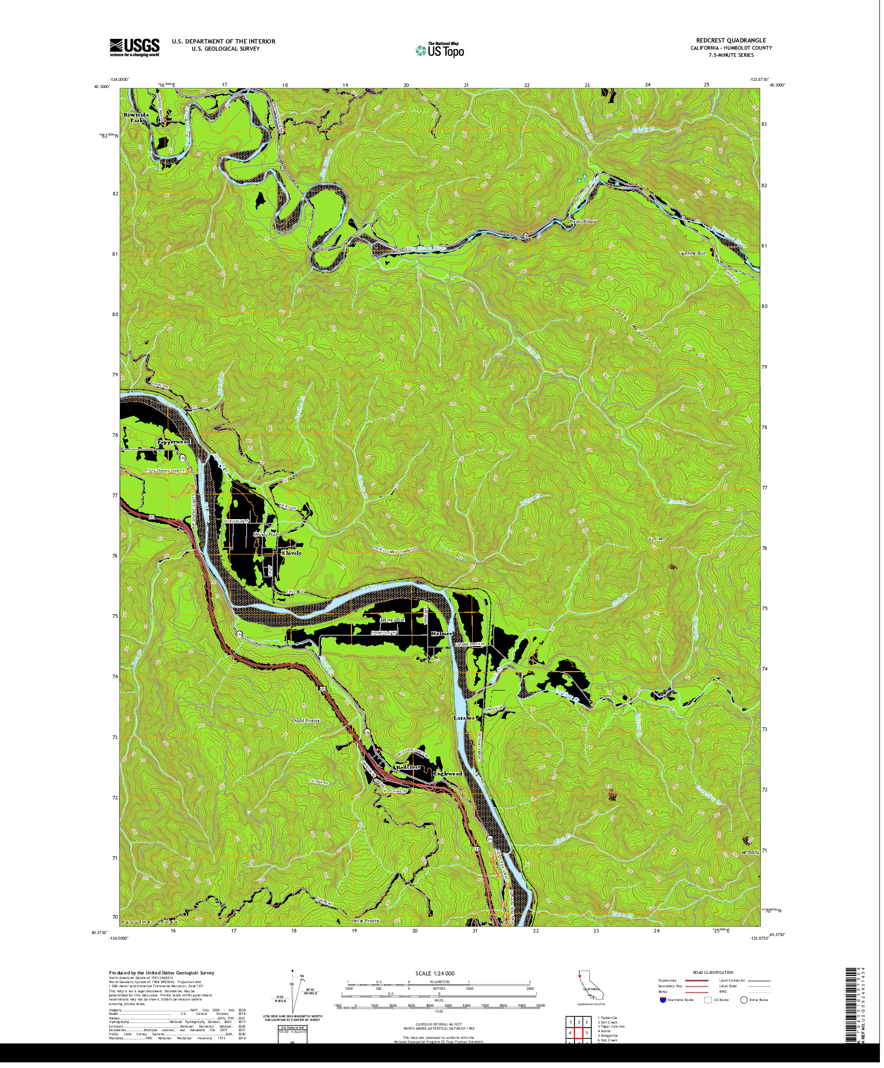 US TOPO 7.5-MINUTE MAP FOR REDCREST, CA