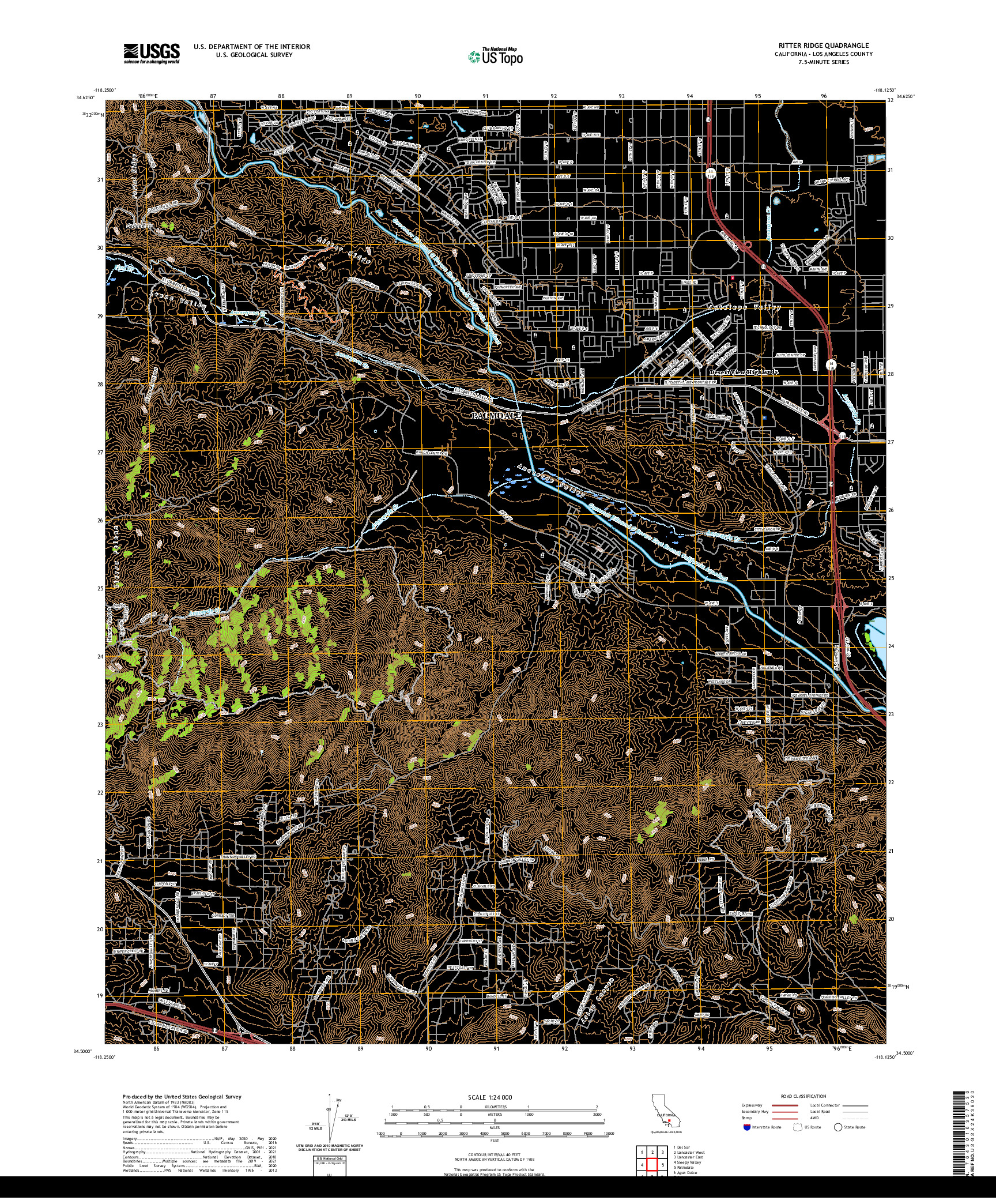 US TOPO 7.5-MINUTE MAP FOR RITTER RIDGE, CA