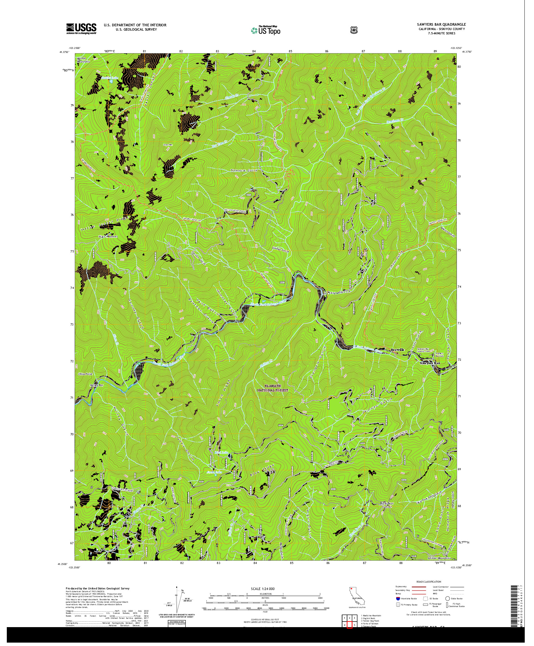 US TOPO 7.5-MINUTE MAP FOR SAWYERS BAR, CA