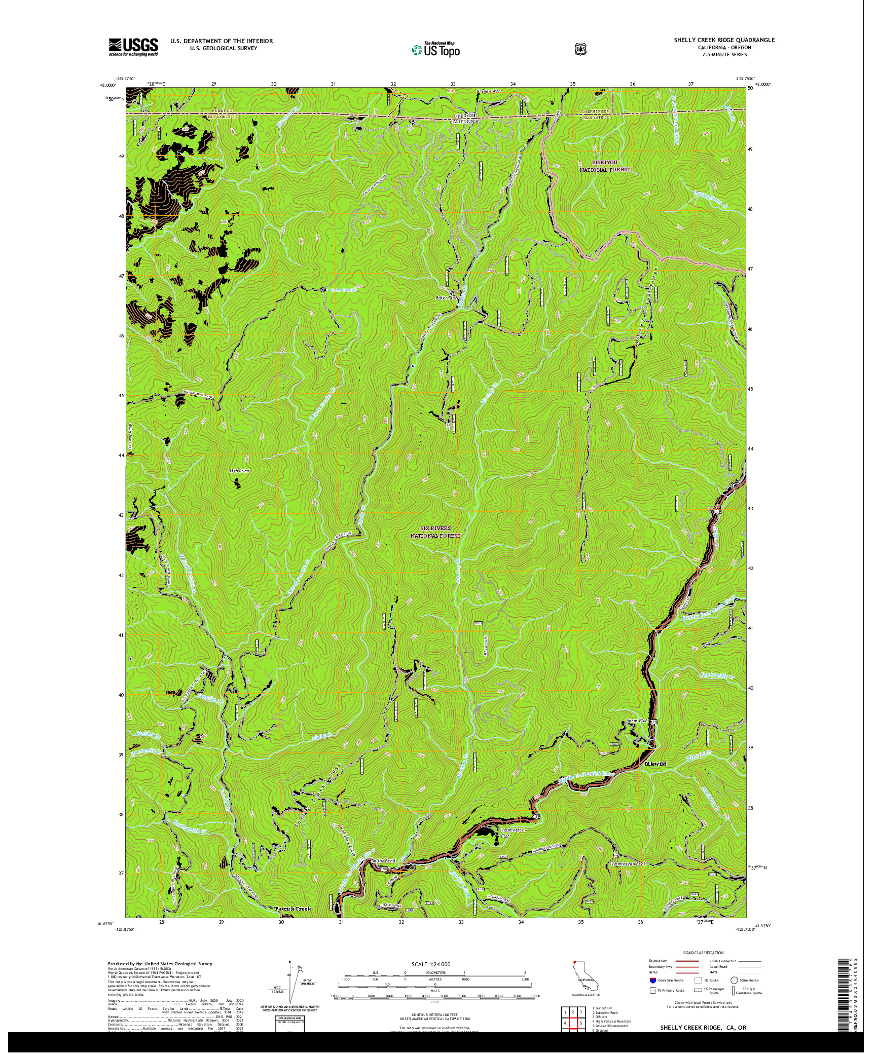 US TOPO 7.5-MINUTE MAP FOR SHELLY CREEK RIDGE, CA,OR