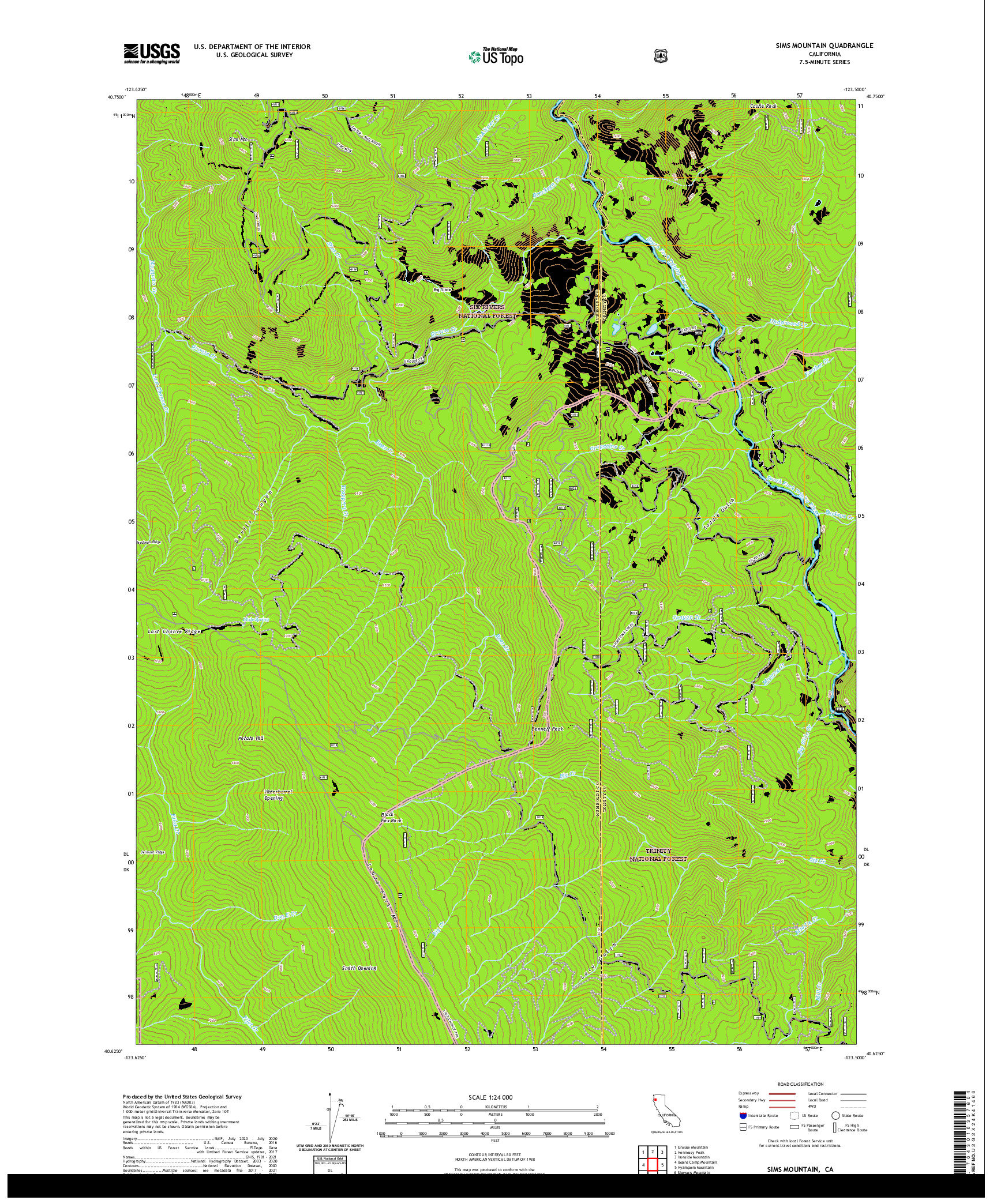 US TOPO 7.5-MINUTE MAP FOR SIMS MOUNTAIN, CA