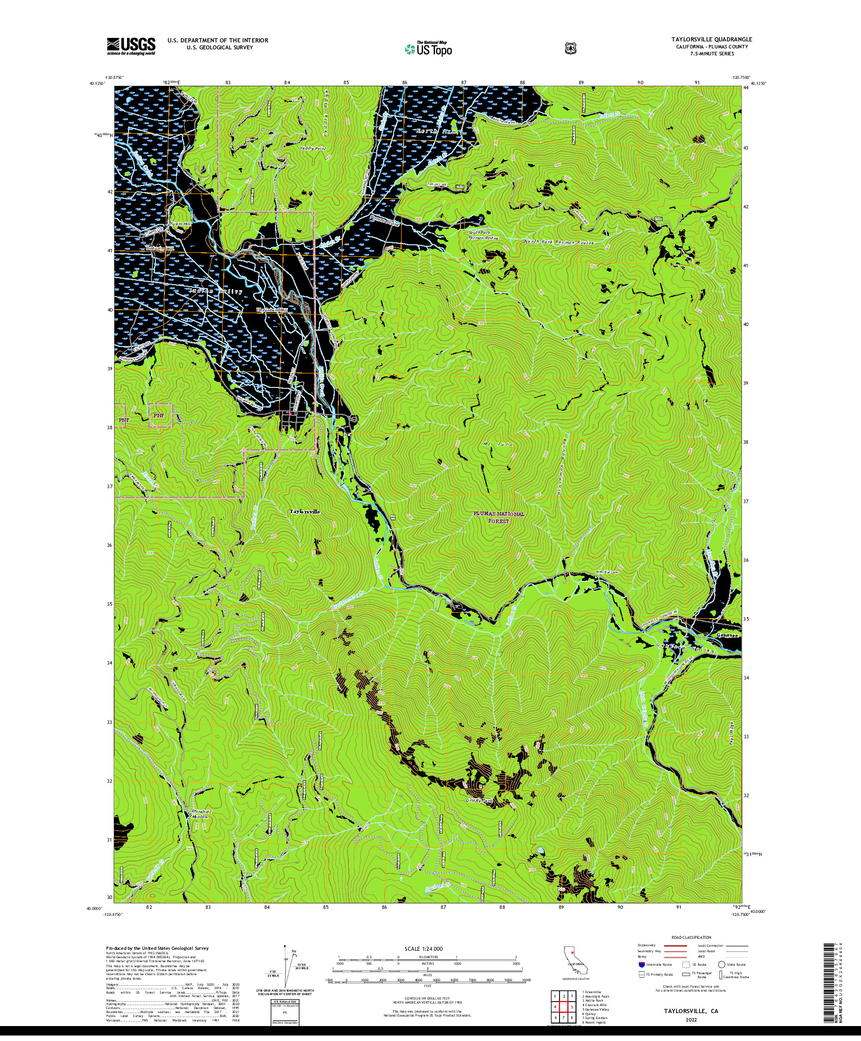 US TOPO 7.5-MINUTE MAP FOR TAYLORSVILLE, CA