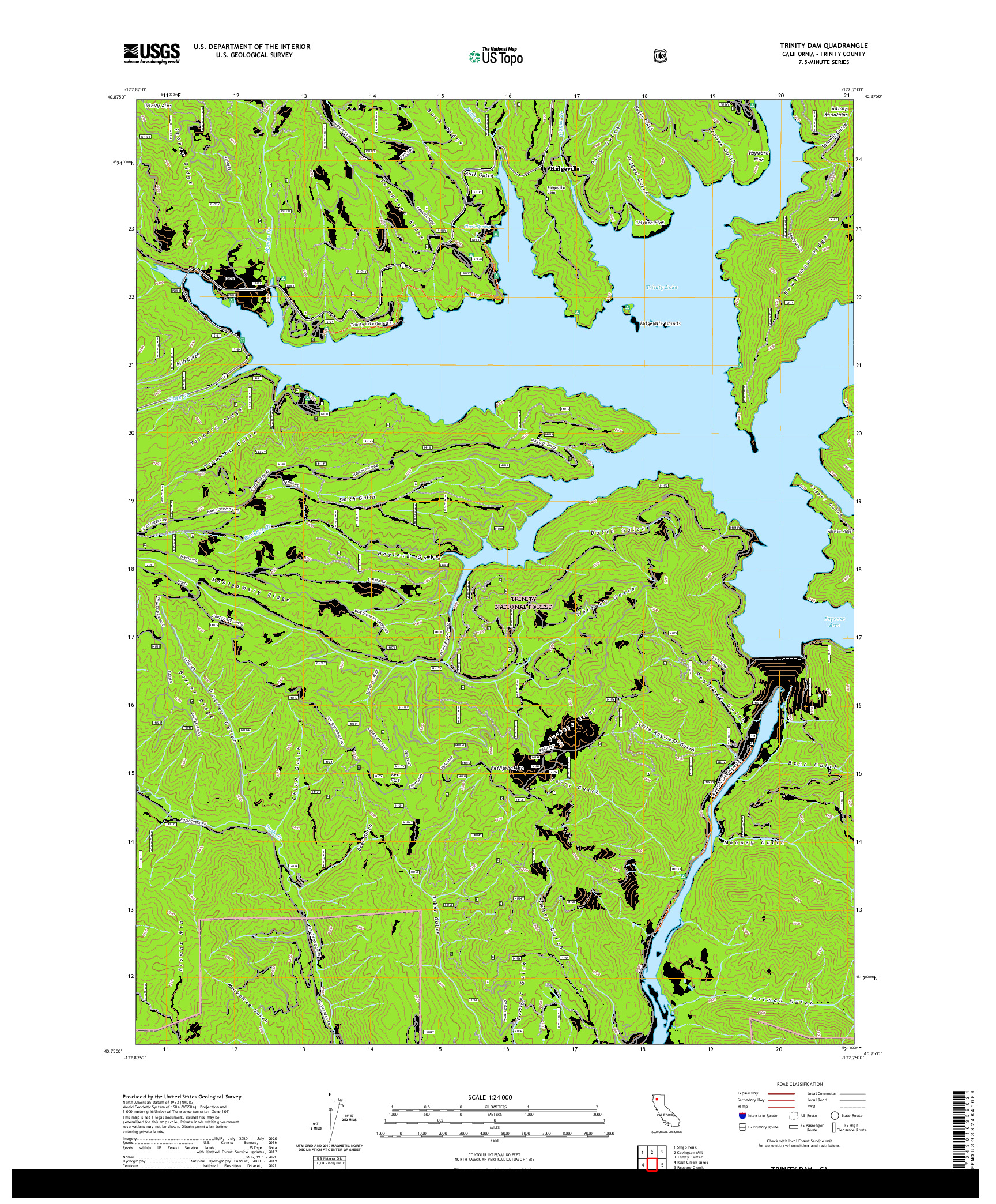 US TOPO 7.5-MINUTE MAP FOR TRINITY DAM, CA