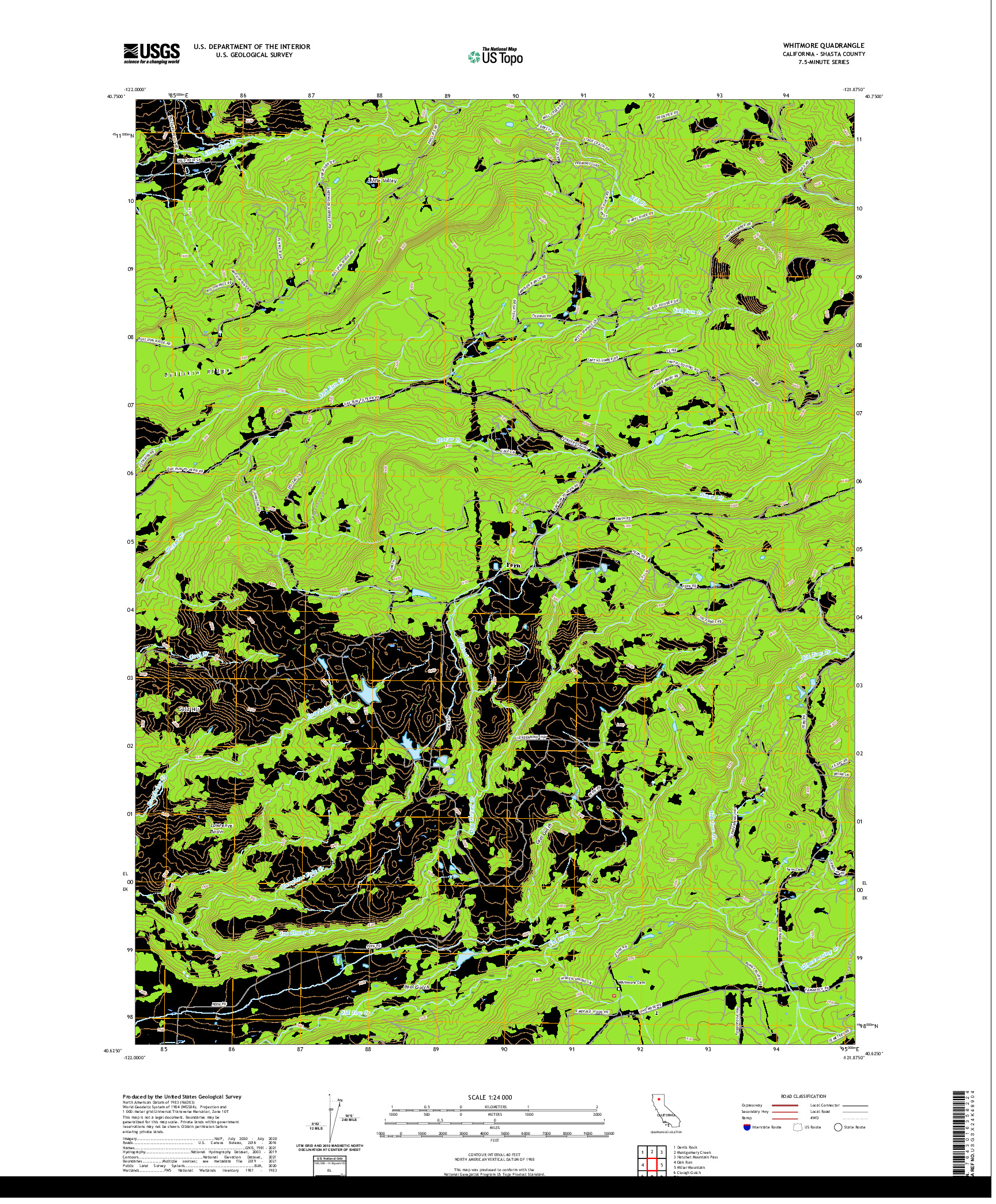 US TOPO 7.5-MINUTE MAP FOR WHITMORE, CA