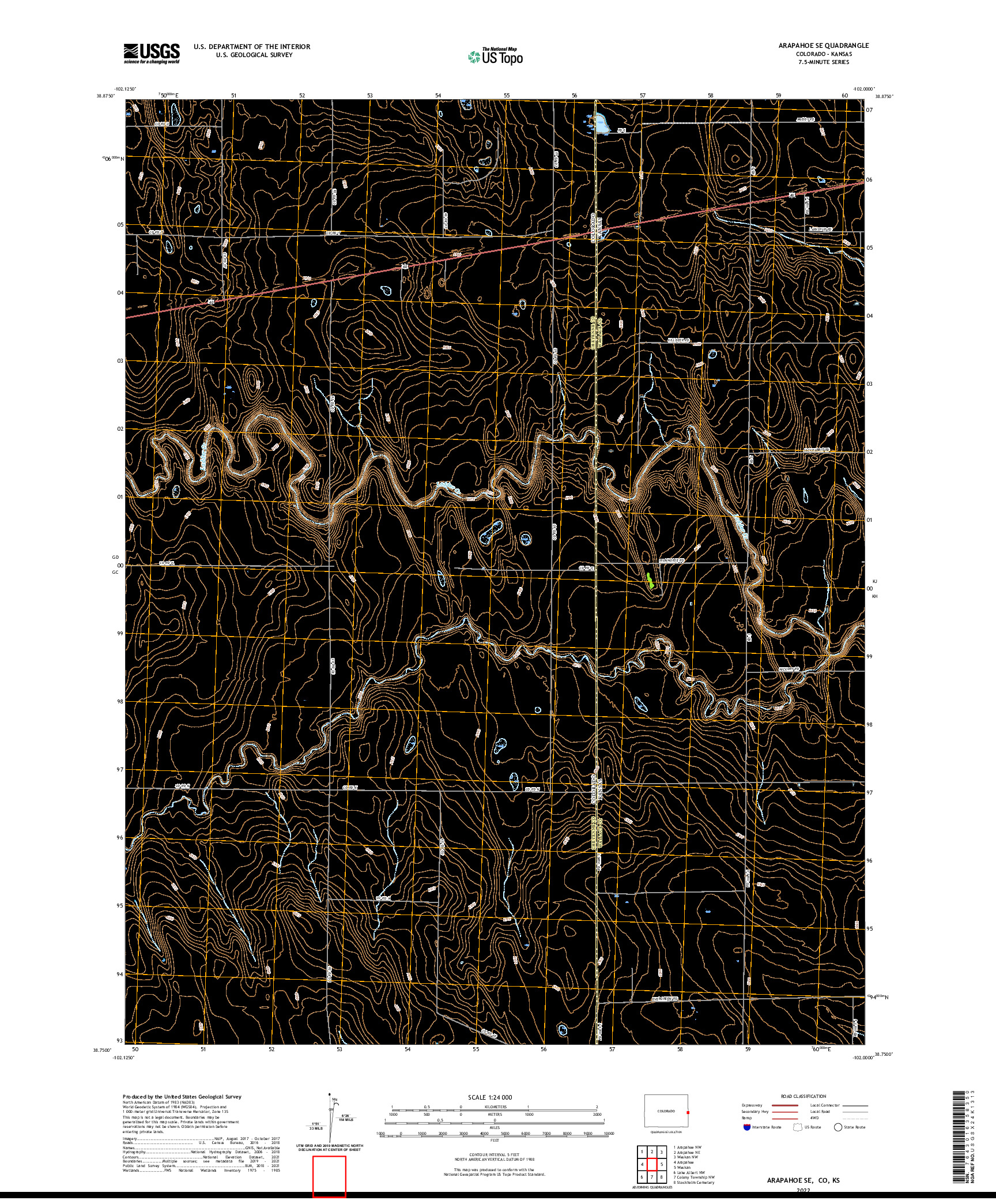 US TOPO 7.5-MINUTE MAP FOR ARAPAHOE SE, CO,KS