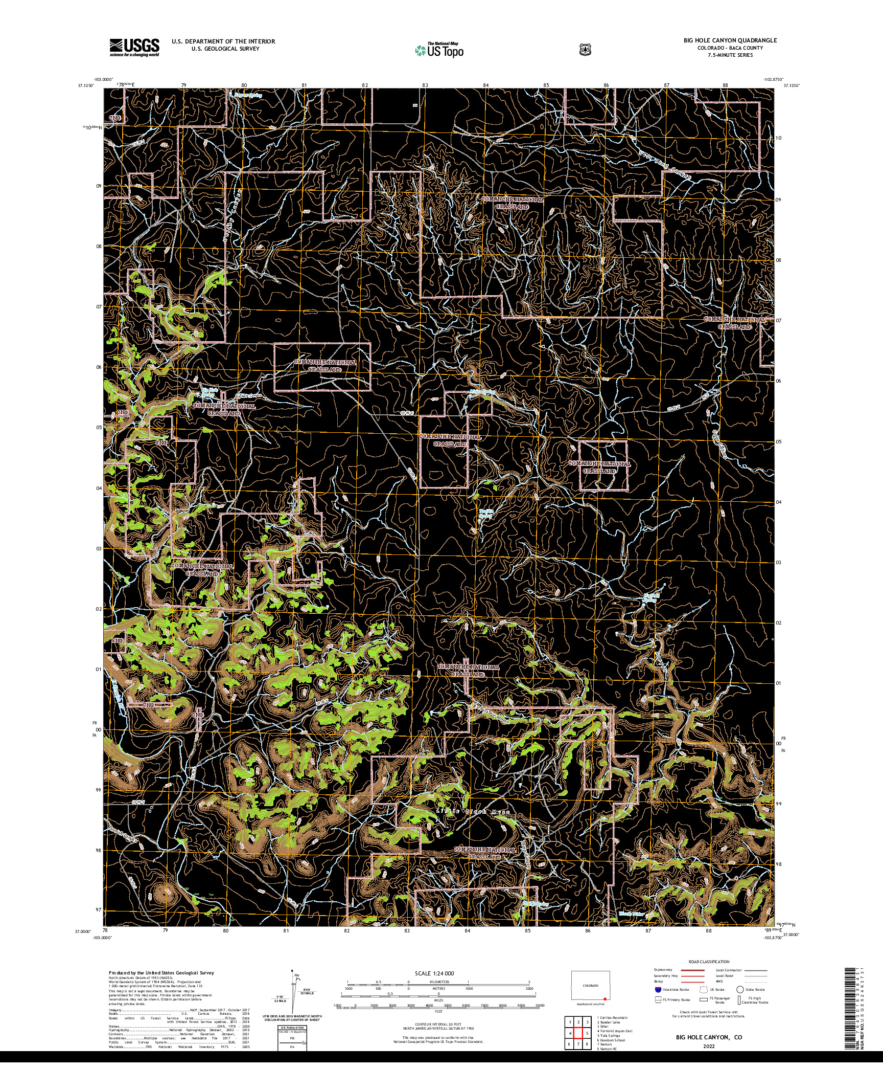 US TOPO 7.5-MINUTE MAP FOR BIG HOLE CANYON, CO