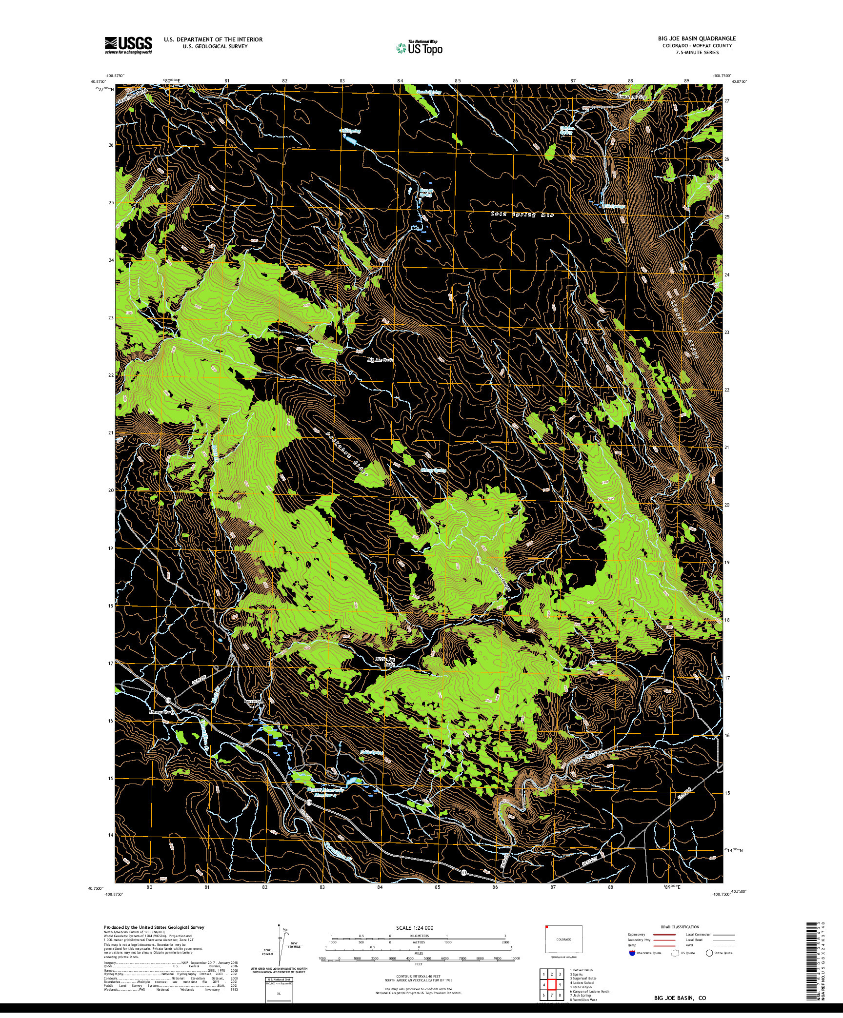 US TOPO 7.5-MINUTE MAP FOR BIG JOE BASIN, CO